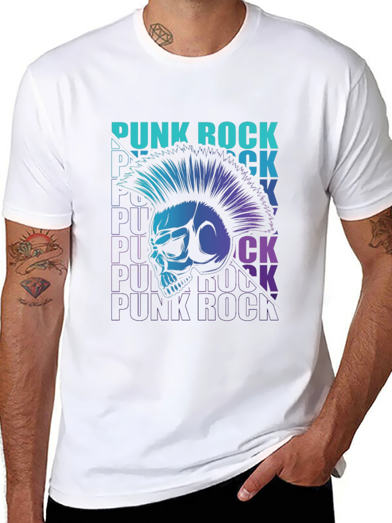Punk Rock Skull Graphic Tee - Mens Black T-Shirt