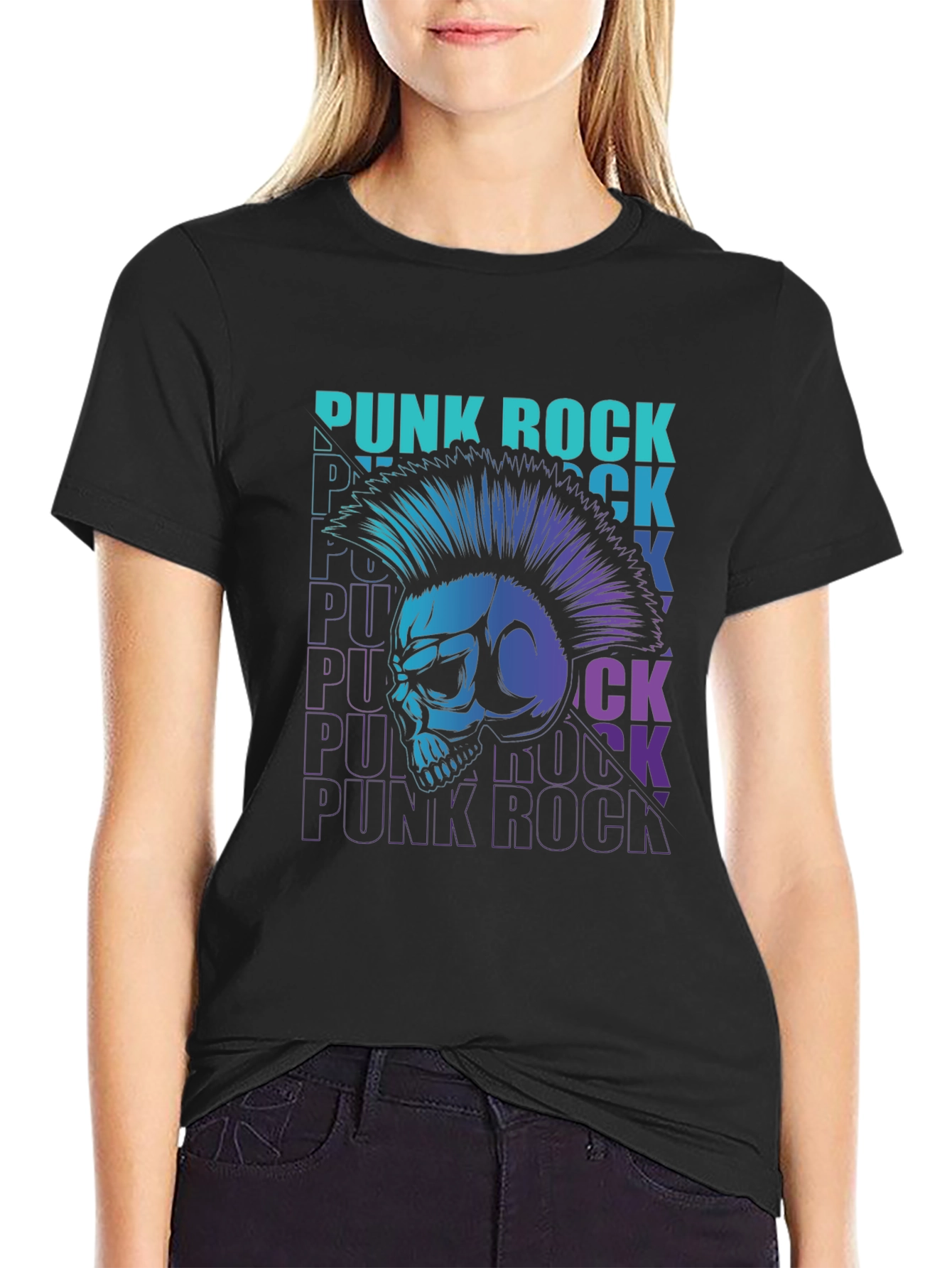 Punk Rock Skull Graphic Tee - Mens Black T-Shirt
