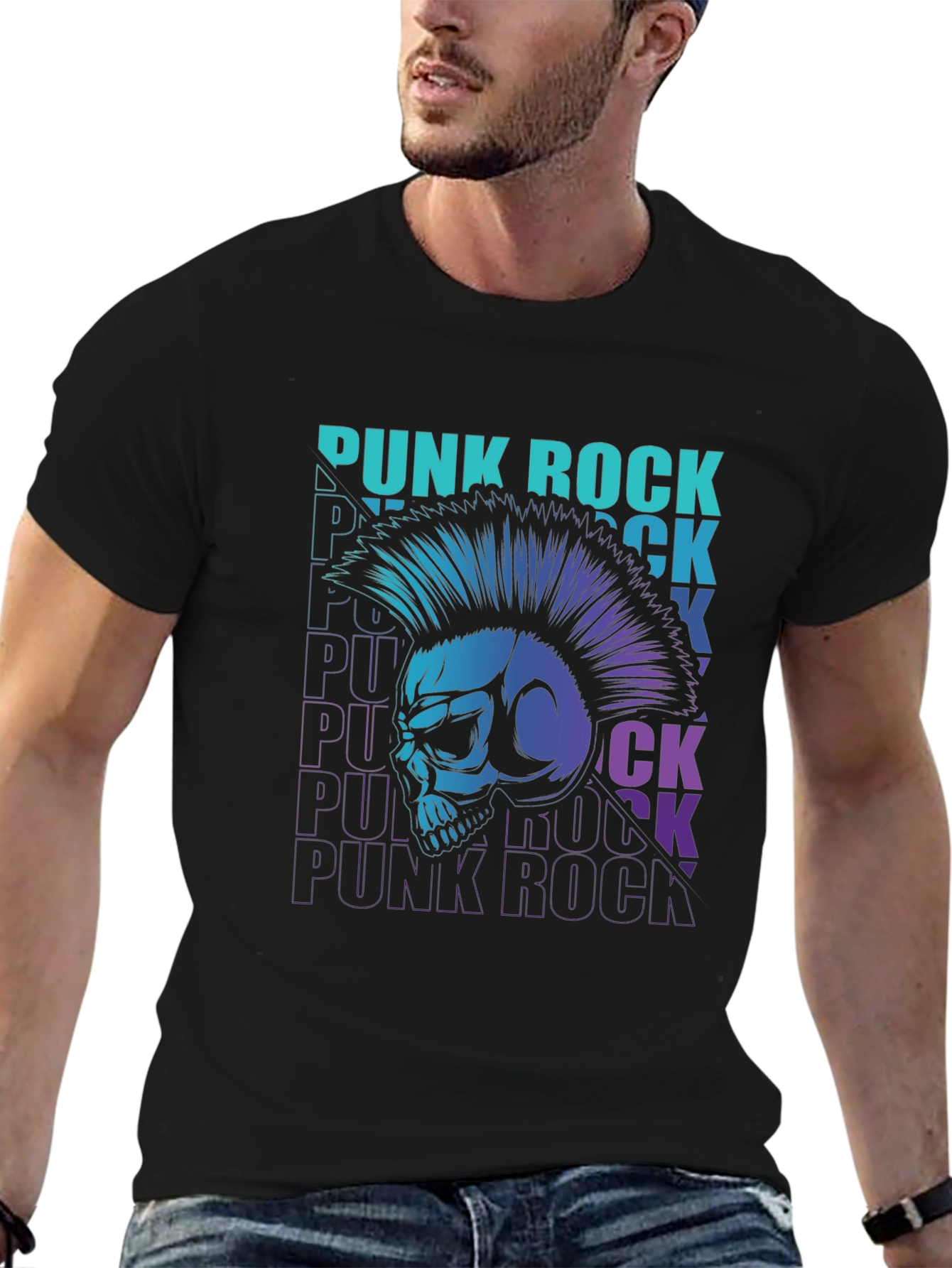 Punk Rock Skull Graphic Tee - Mens Black T-Shirt