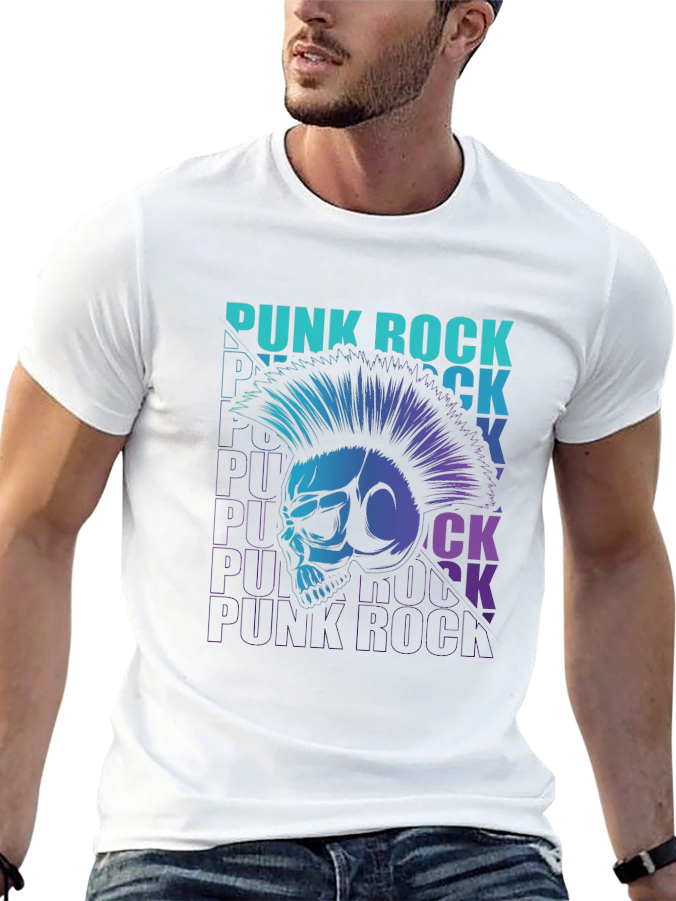 Punk Rock Skull Graphic Tee - Mens Black T-Shirt