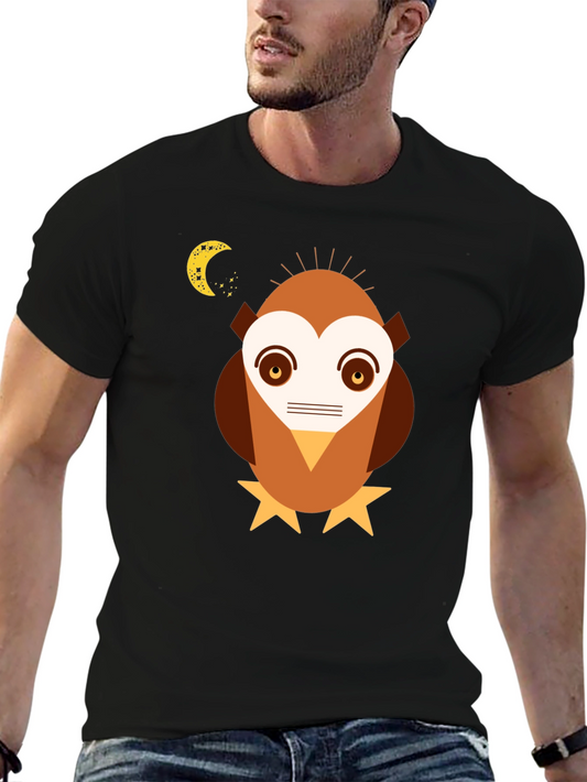 Geometric Owl Graphic Black T-Shirt