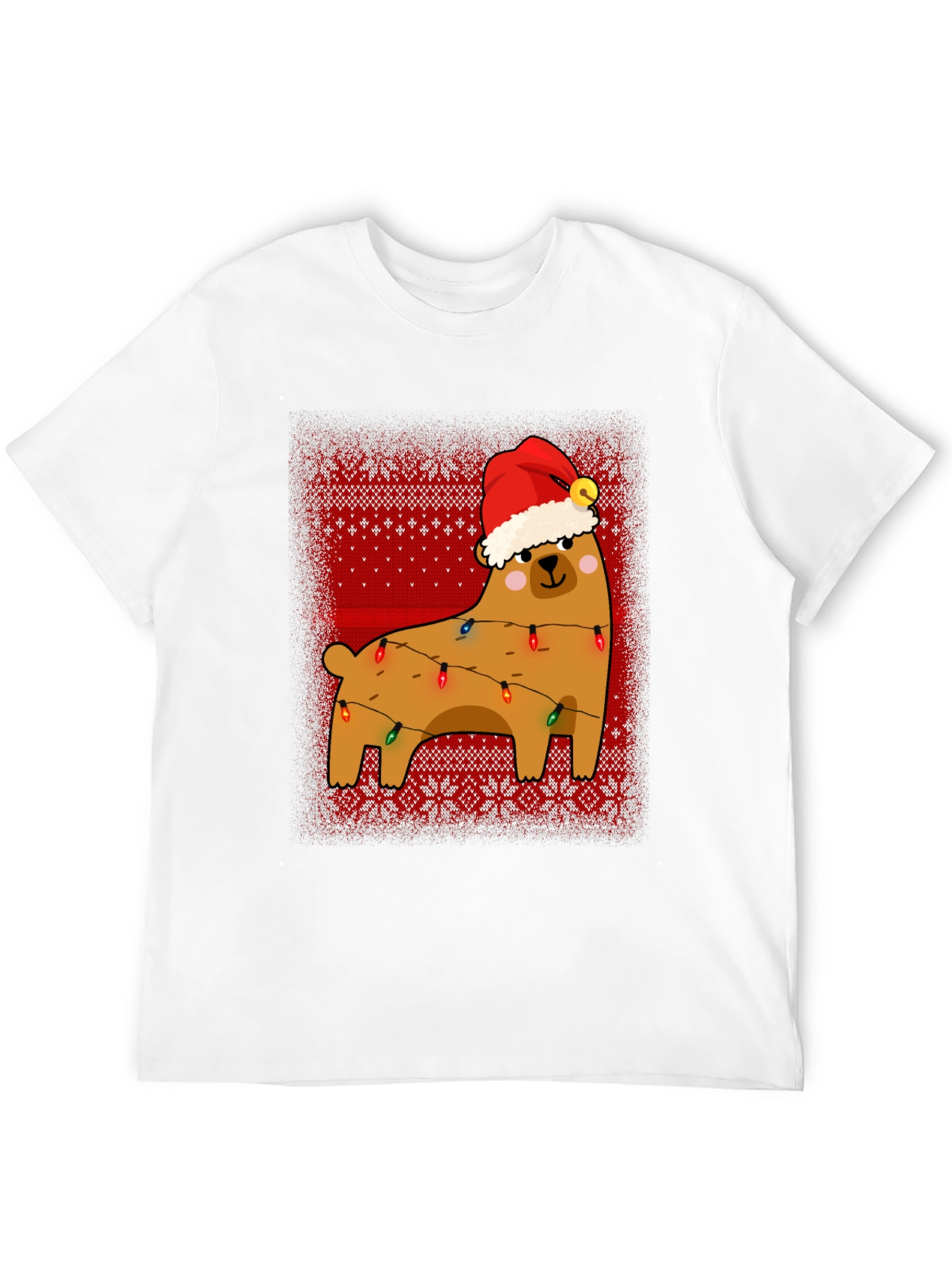 Bear Christmas Lights Sweater Pattern Graphic T-Shirt