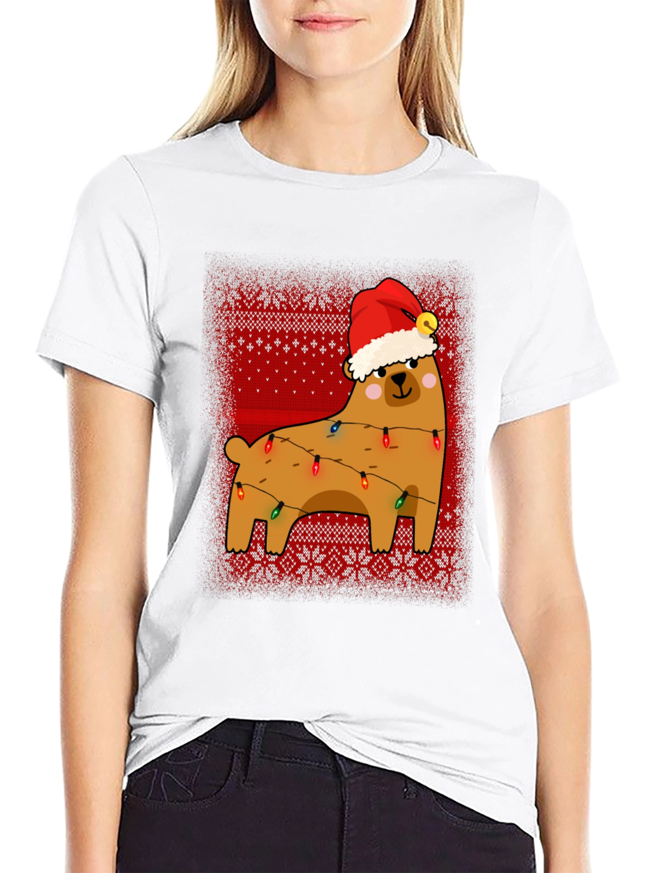 Bear Christmas Lights Sweater Pattern Graphic T-Shirt