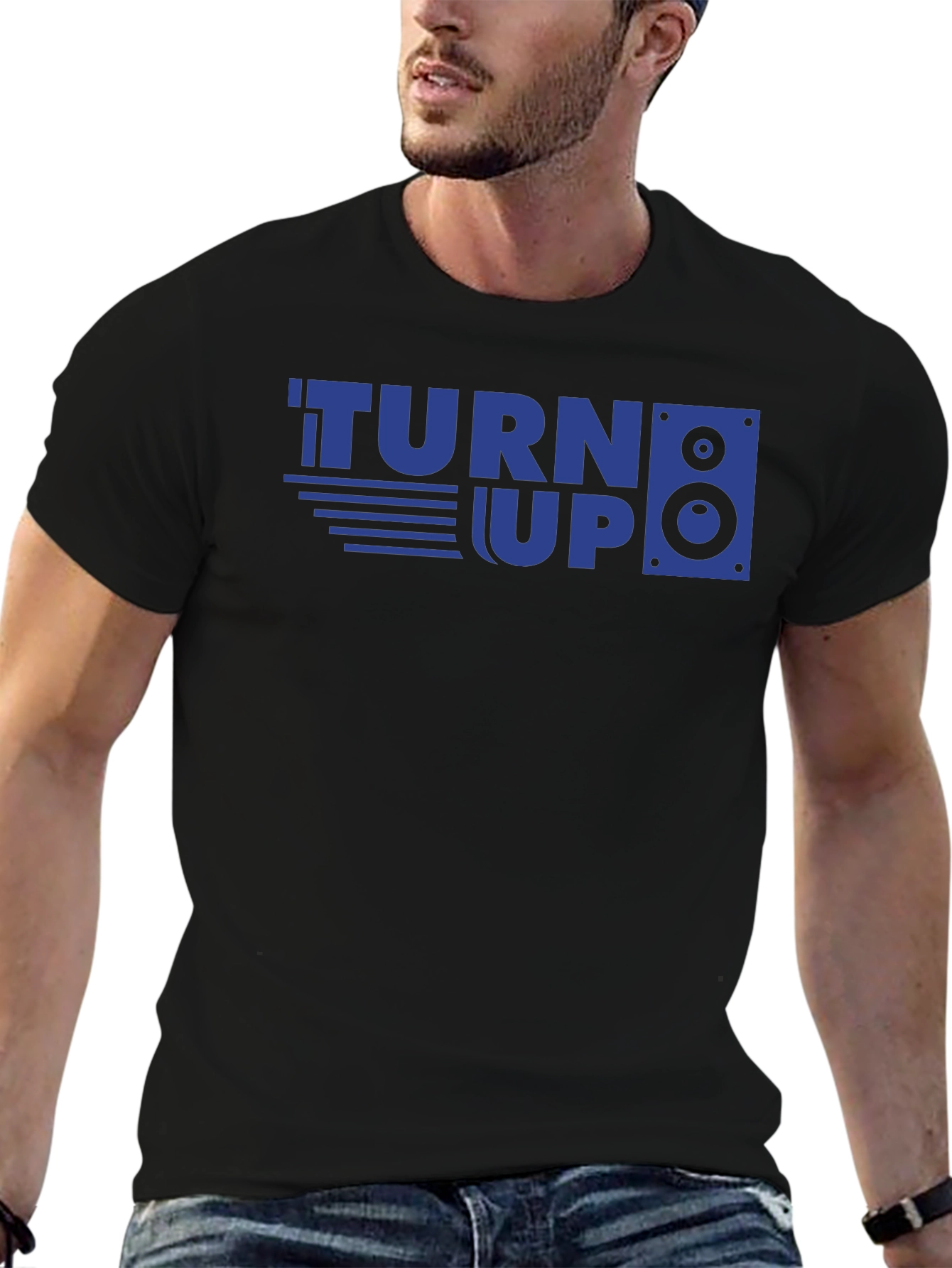 Turn Up Graphic Print Mens Black T-Shirt