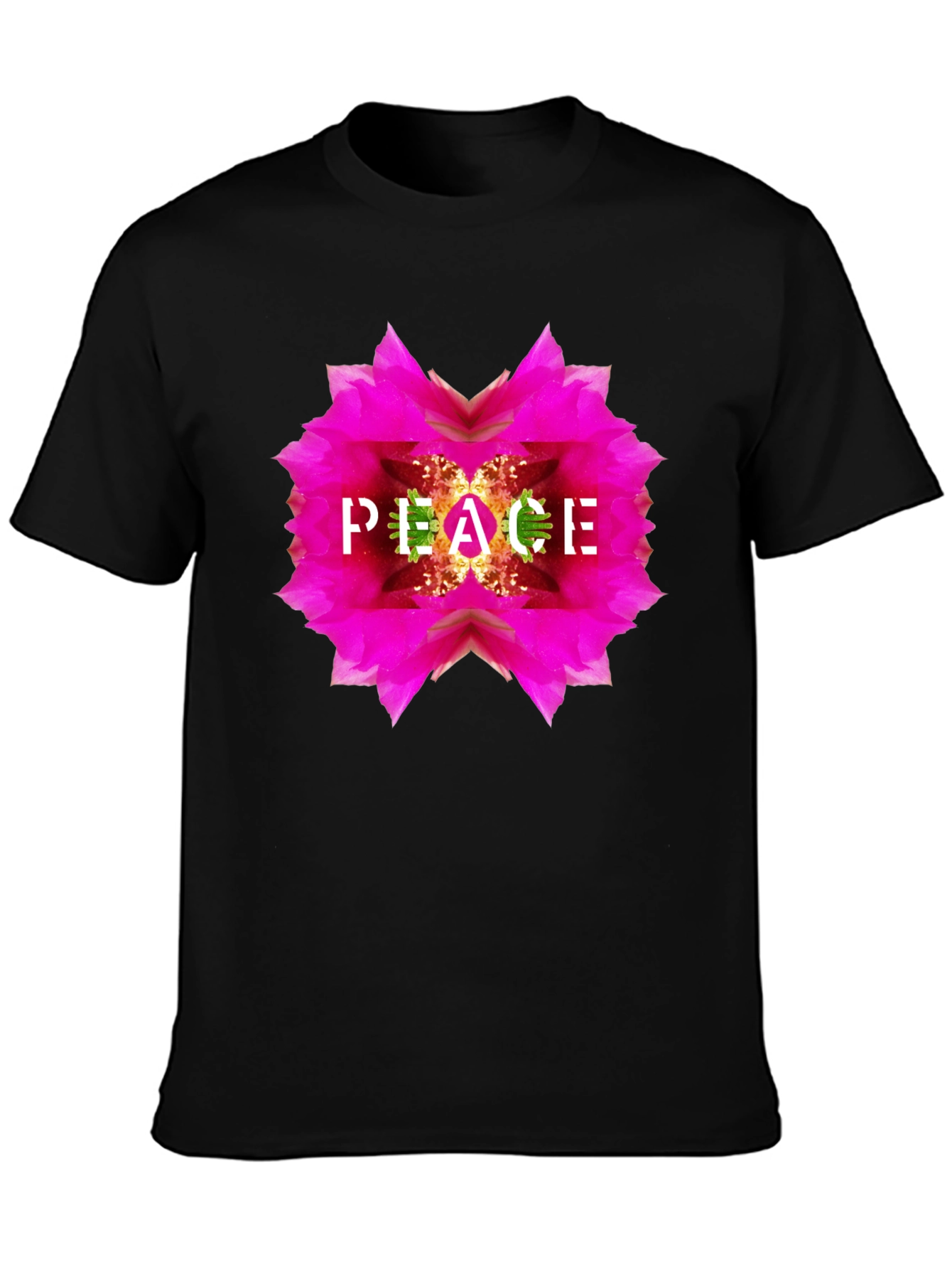 Peace Flower Graphic Black T-Shirt