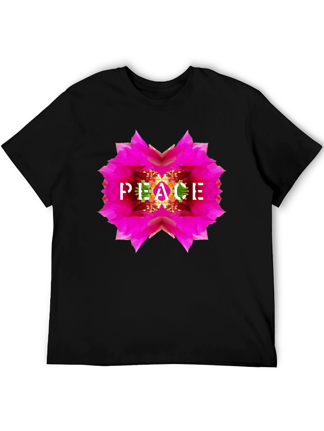 Peace Flower Graphic Black T-Shirt