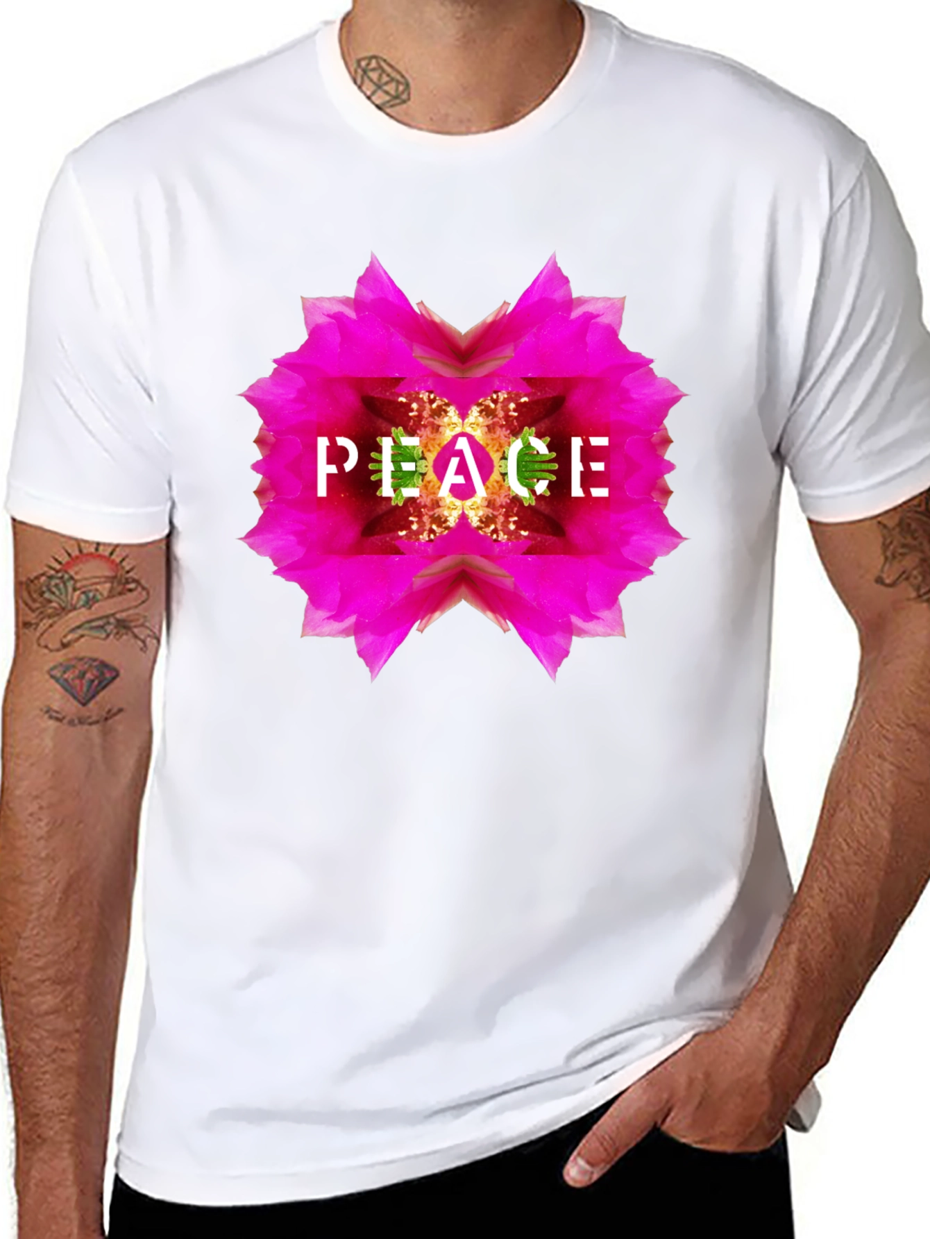 Peace Flower Graphic Black T-Shirt
