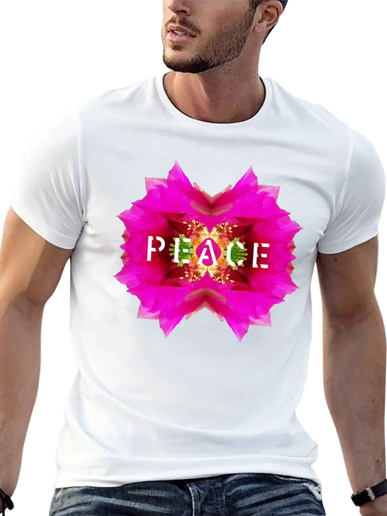 Peace Flower Graphic Black T-Shirt