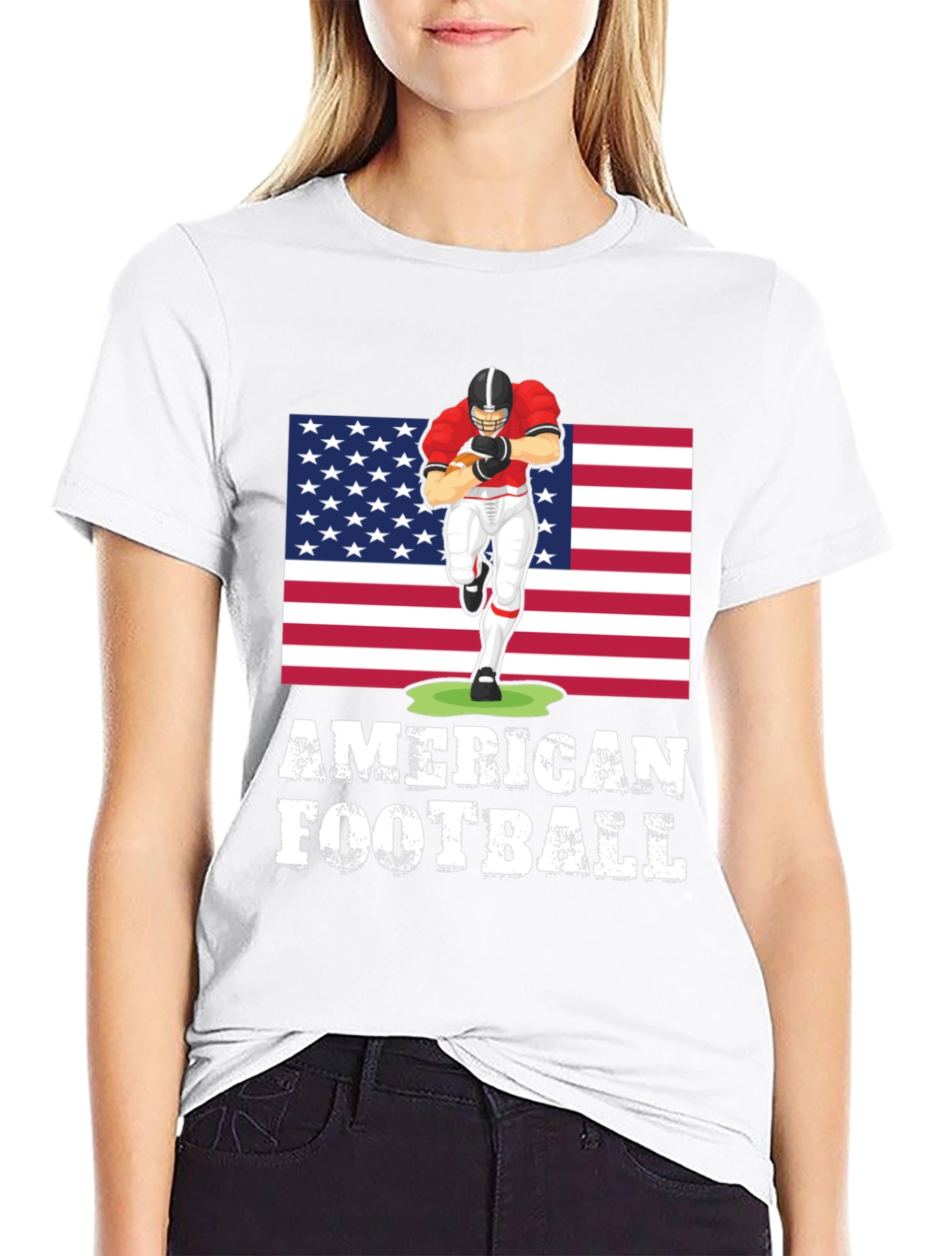 American Football T-Shirt with USA Flag Design