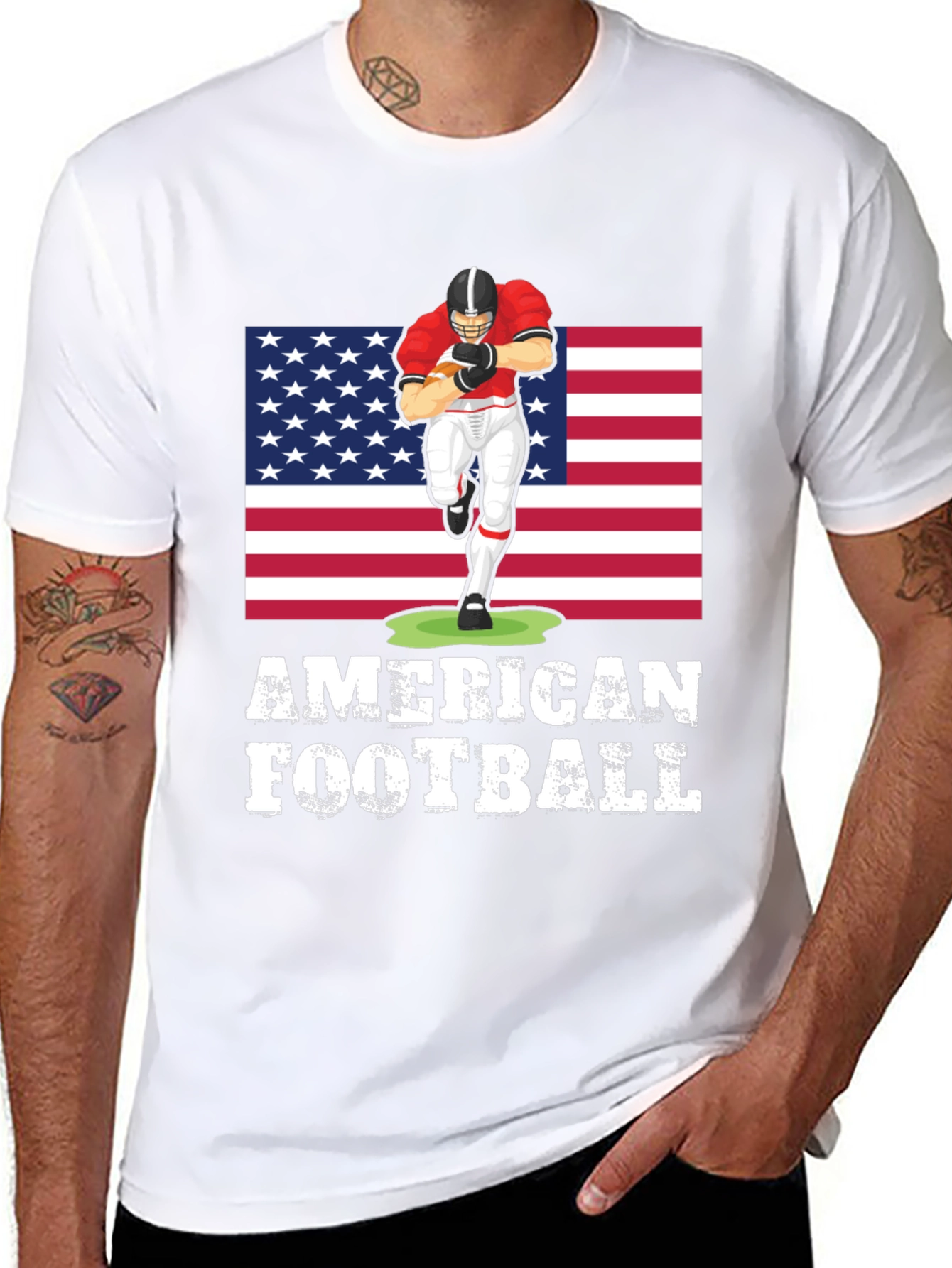 American Football T-Shirt with USA Flag Design