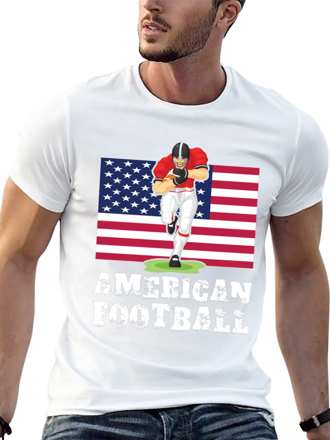 American Football T-Shirt with USA Flag Design