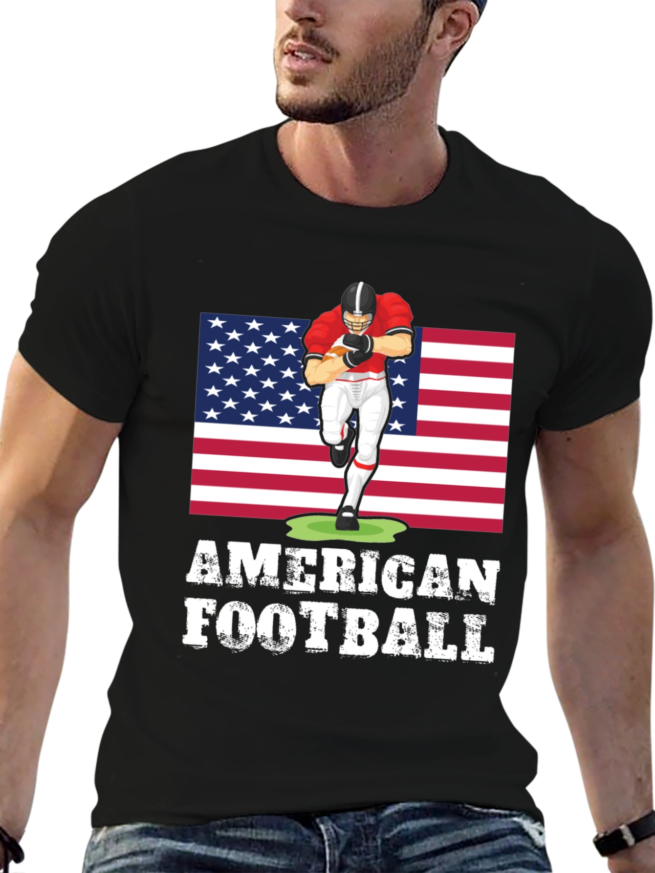 American Football T-Shirt with USA Flag Design