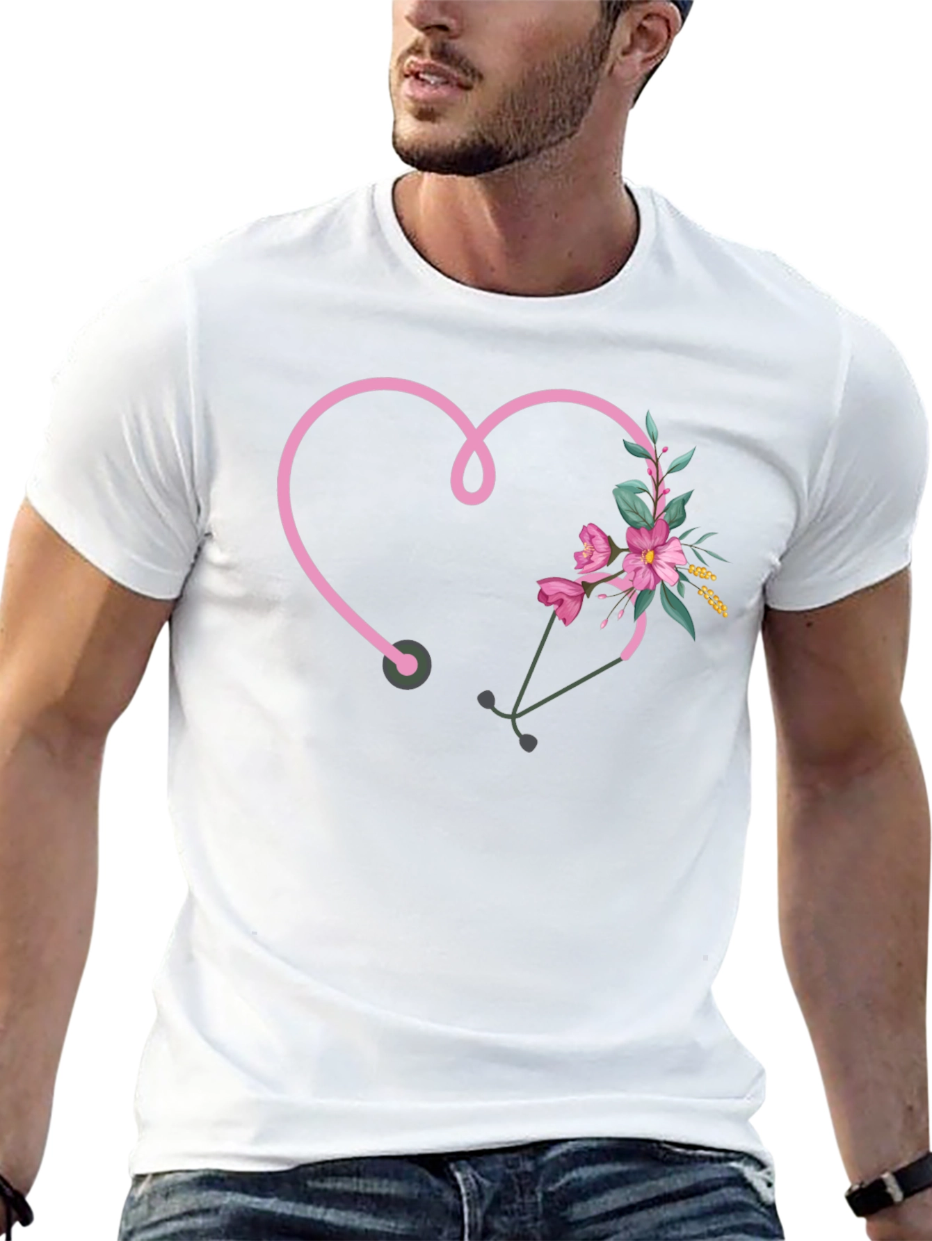 Floral Stethoscope Heart T-Shirt