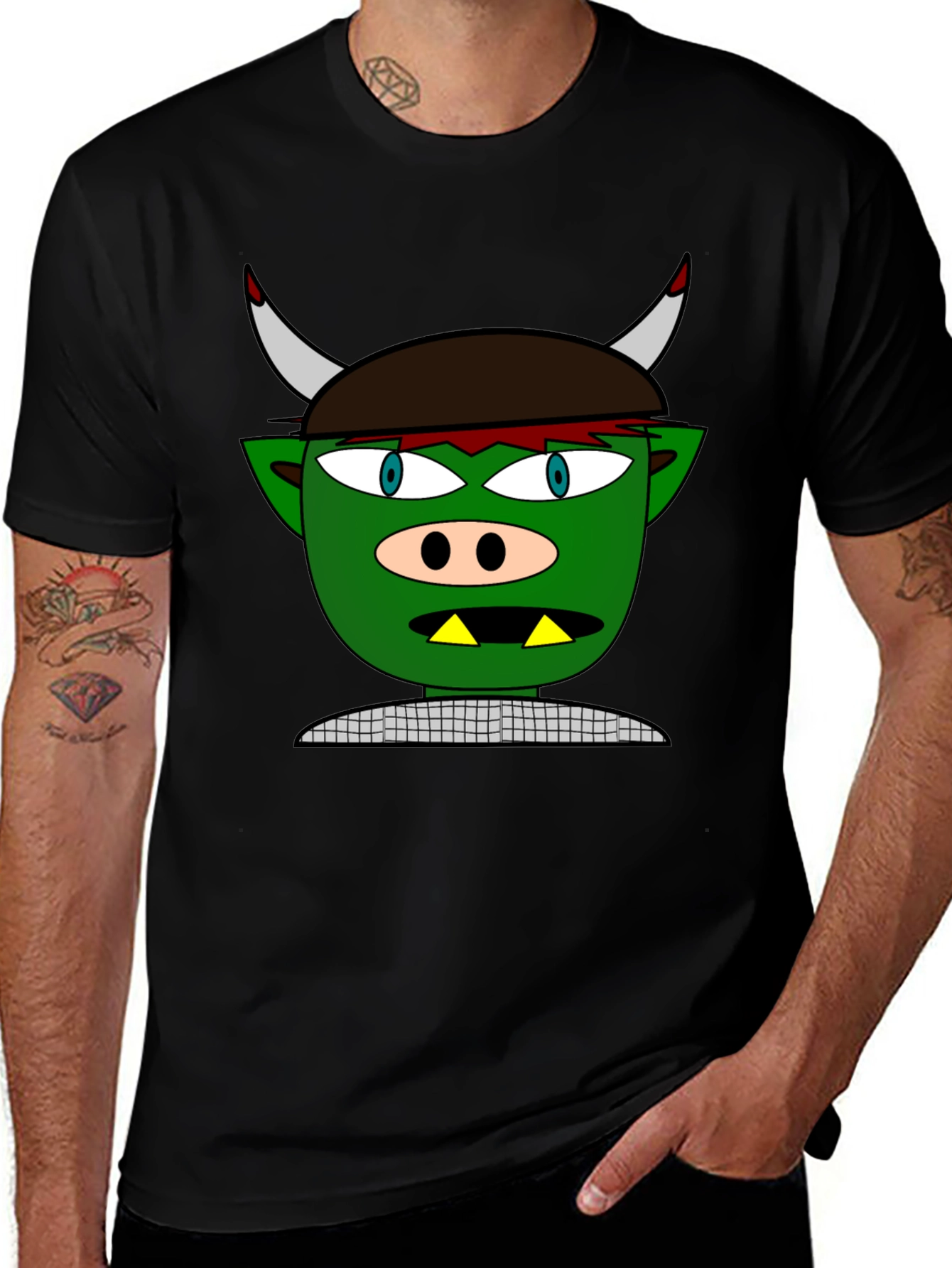 Cartoon Troll Graphic Tee - Black Cotton T-Shirt