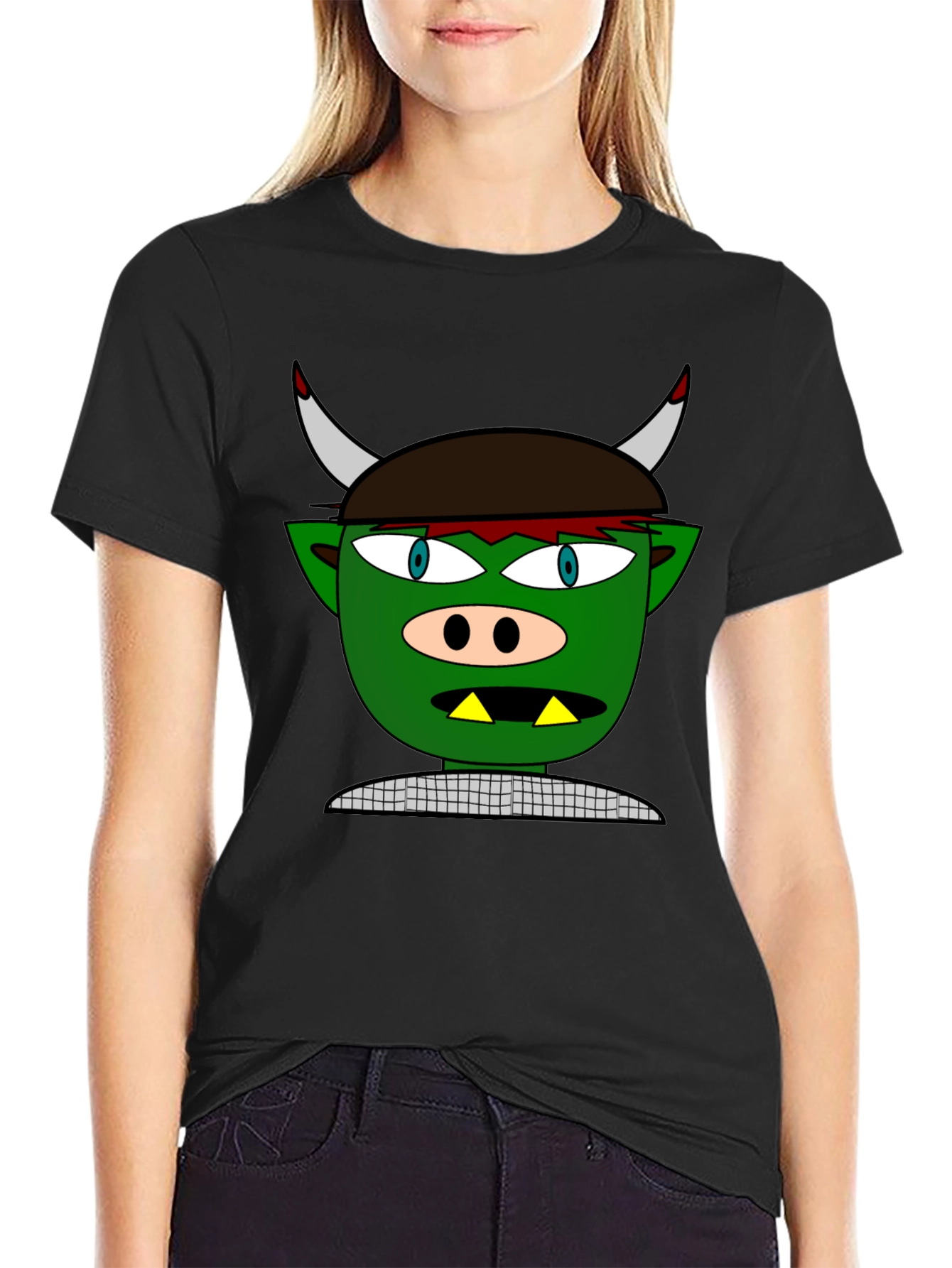 Cartoon Troll Graphic Tee - Black Cotton T-Shirt