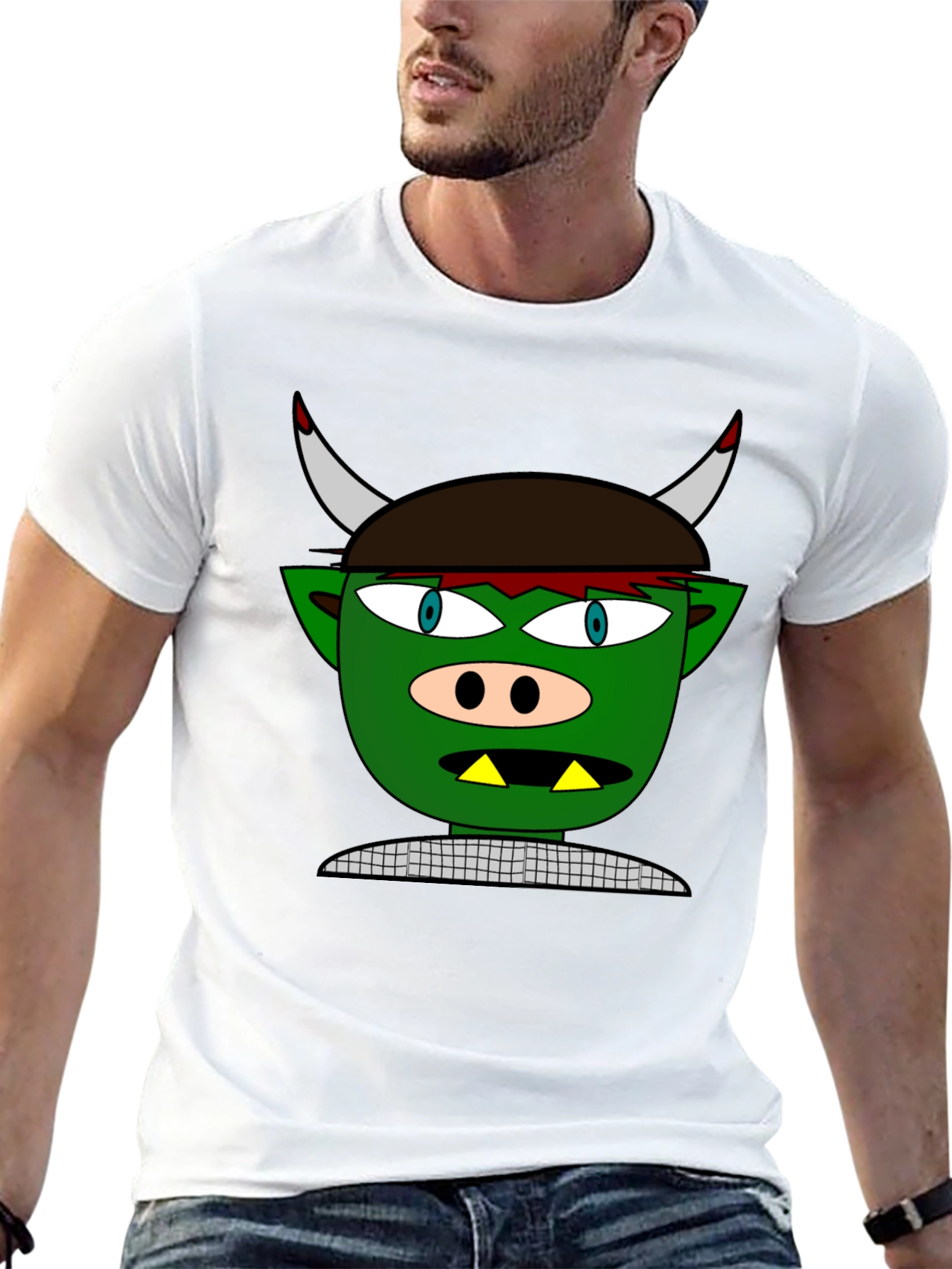 Cartoon Troll Graphic Tee - Black Cotton T-Shirt