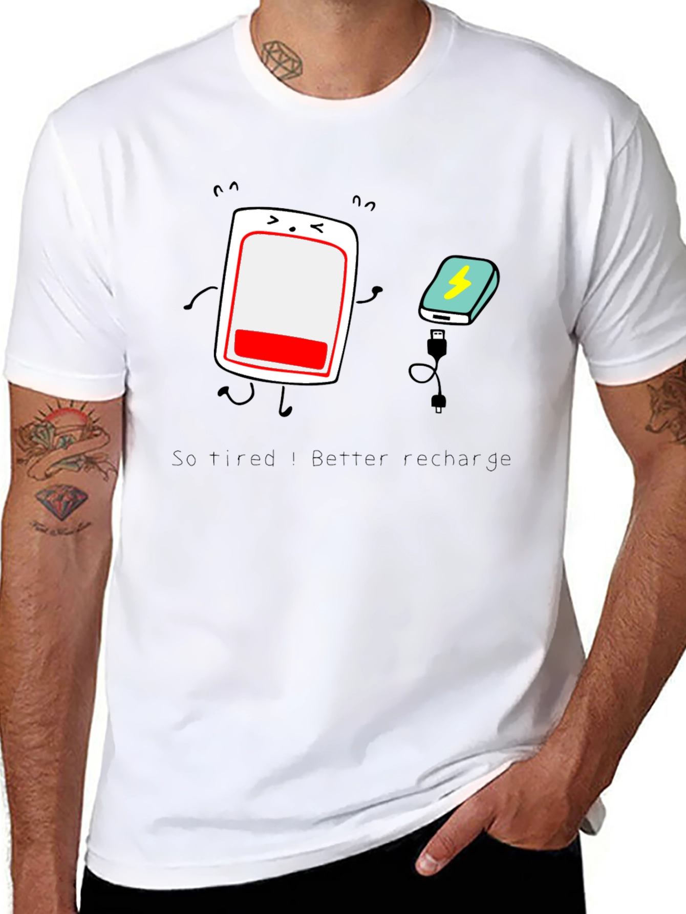 Tired Battery Recharge Graphic T-Shirt - Unisex