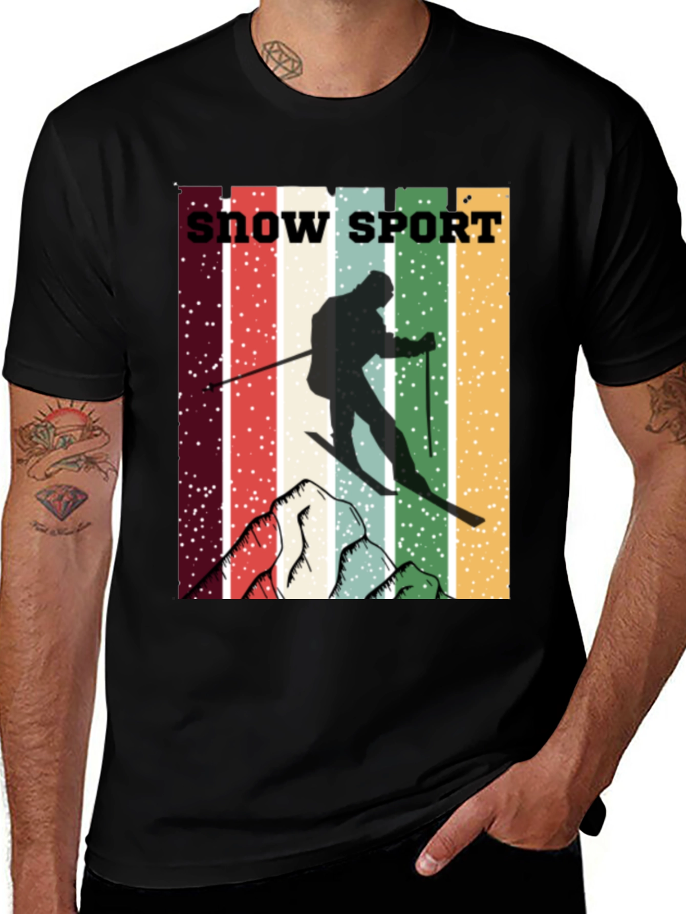 Retro Snow Sport T-Shirt - Skiing Adventure Tee