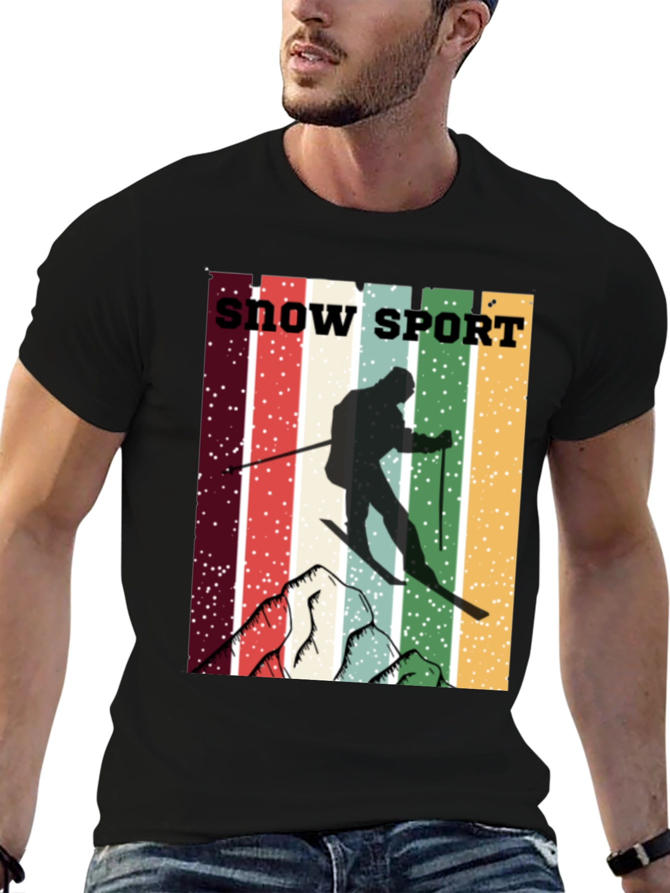 Retro Snow Sport T-Shirt - Skiing Adventure Tee