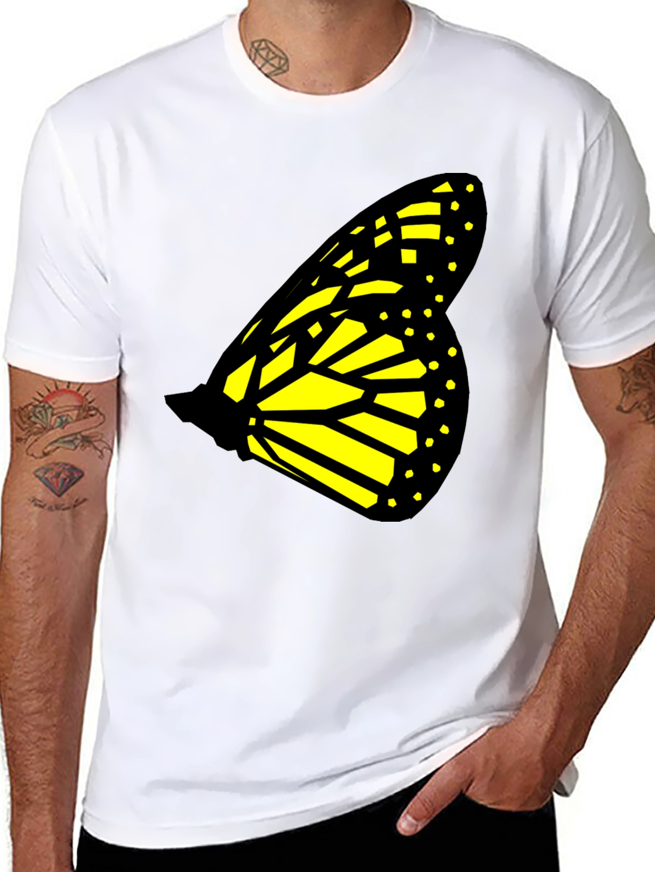 Butterfly Wing Graphic Tee - Black Cotton T-Shirt