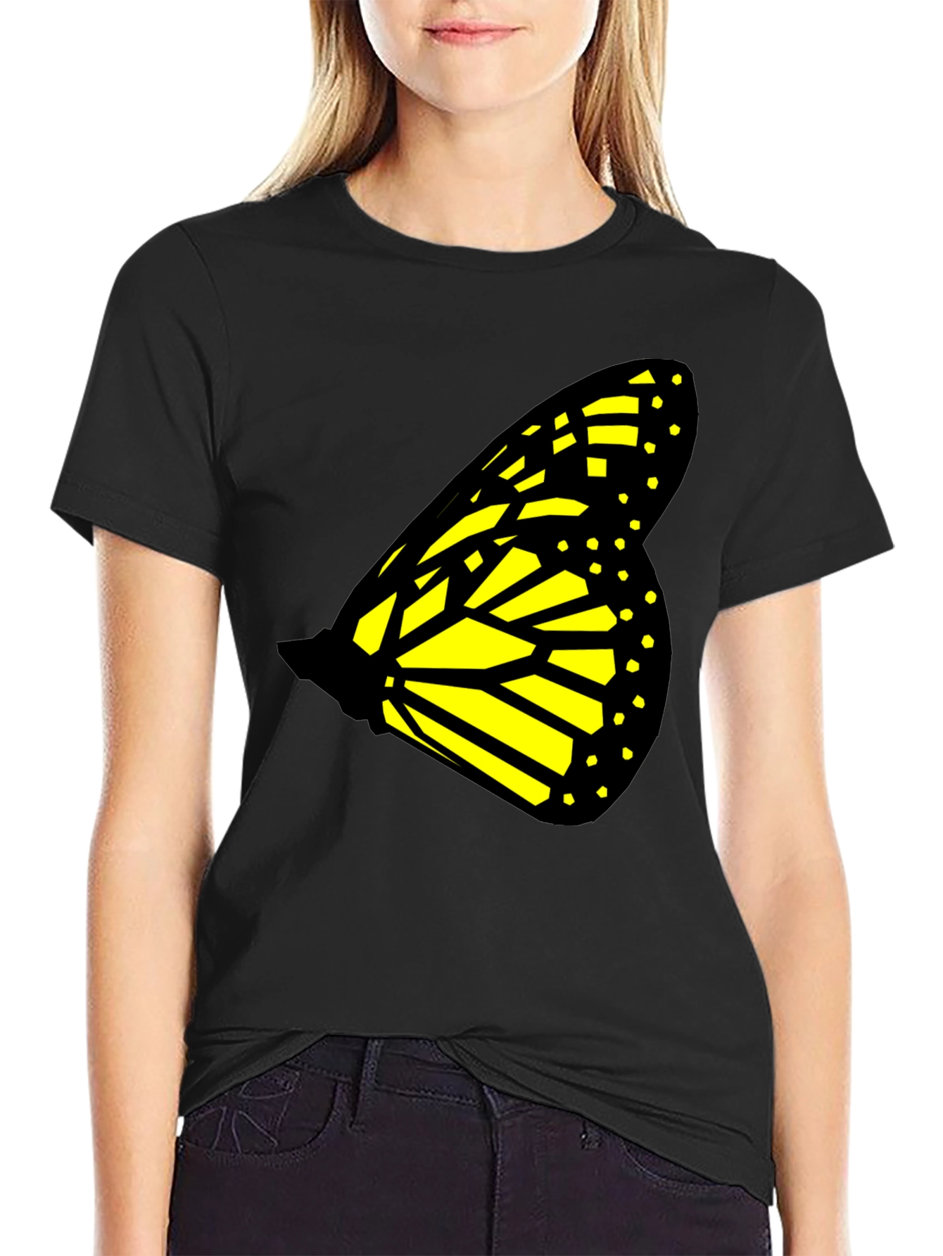 Butterfly Wing Graphic Tee - Black Cotton T-Shirt