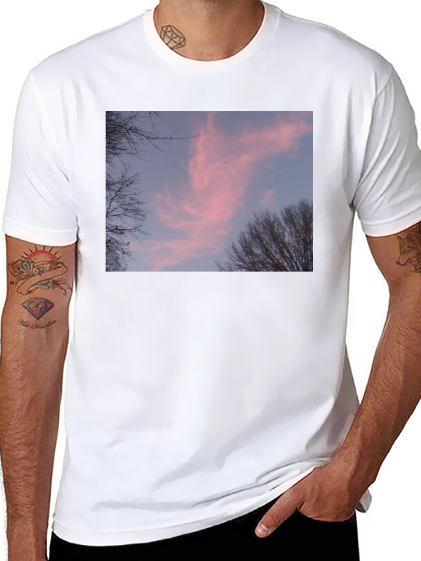 Pink Sunset Sky Graphic Black Tee Shirt