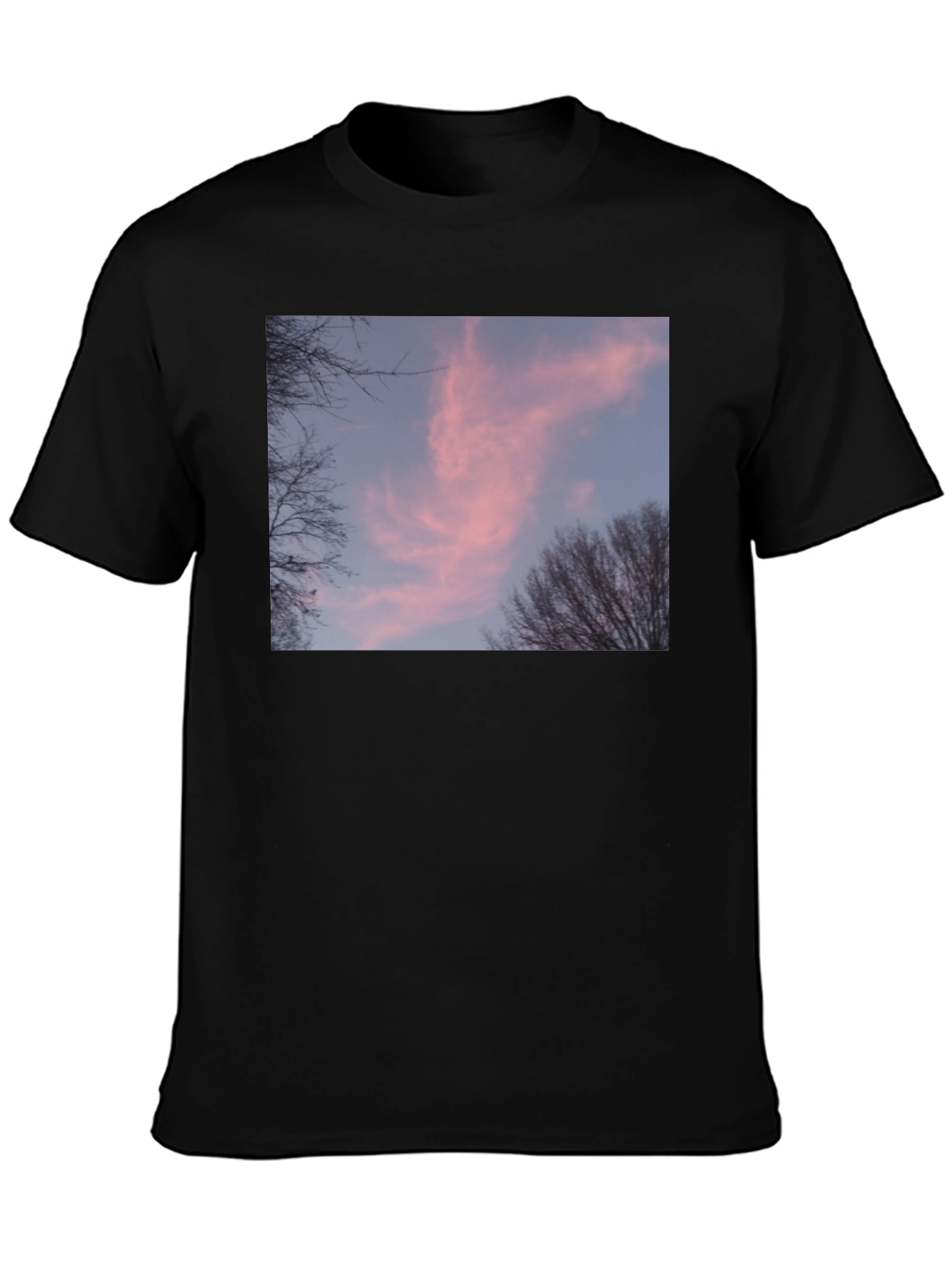 Pink Sunset Sky Graphic Black Tee Shirt