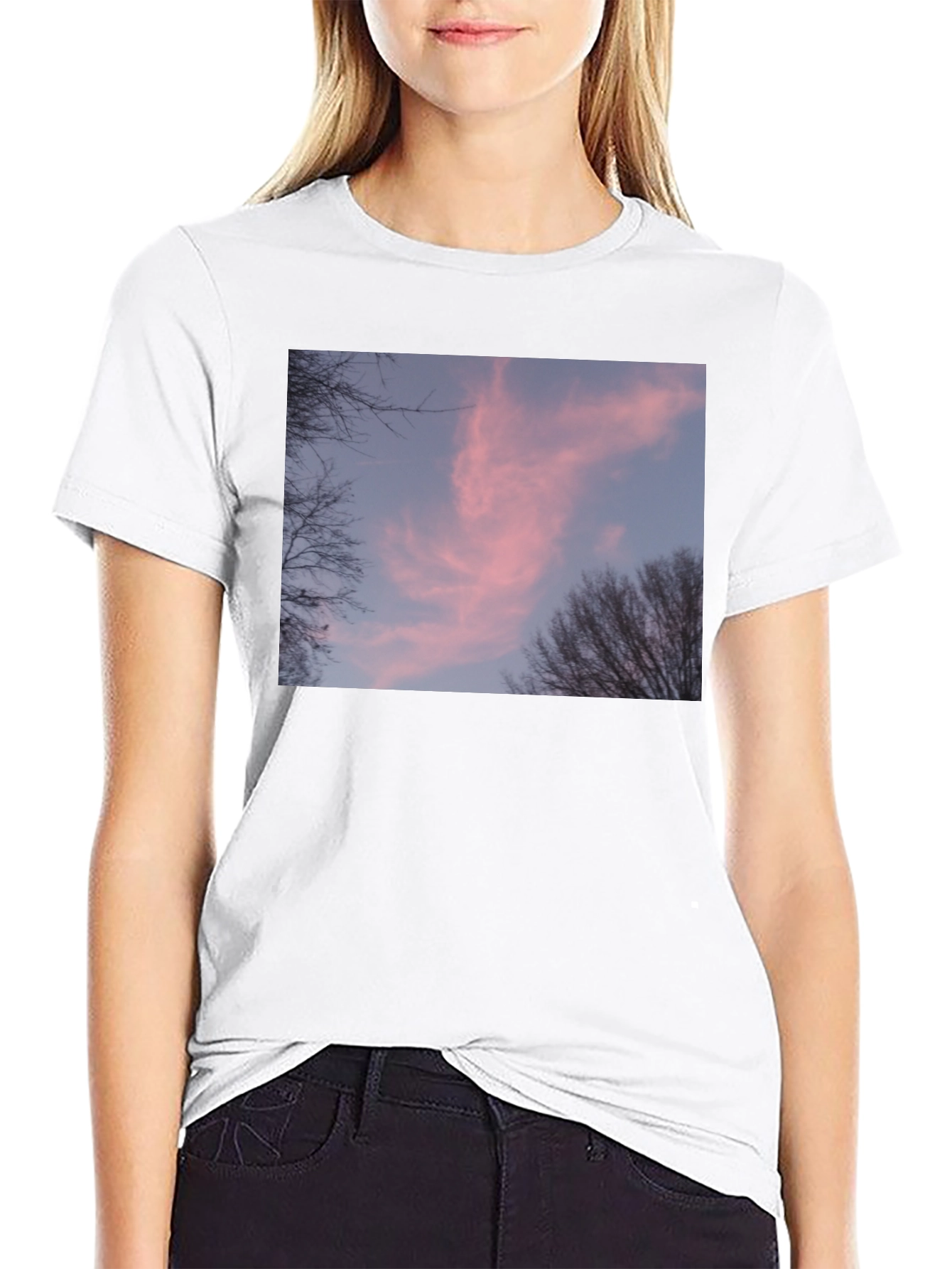 Pink Sunset Sky Graphic Black Tee Shirt