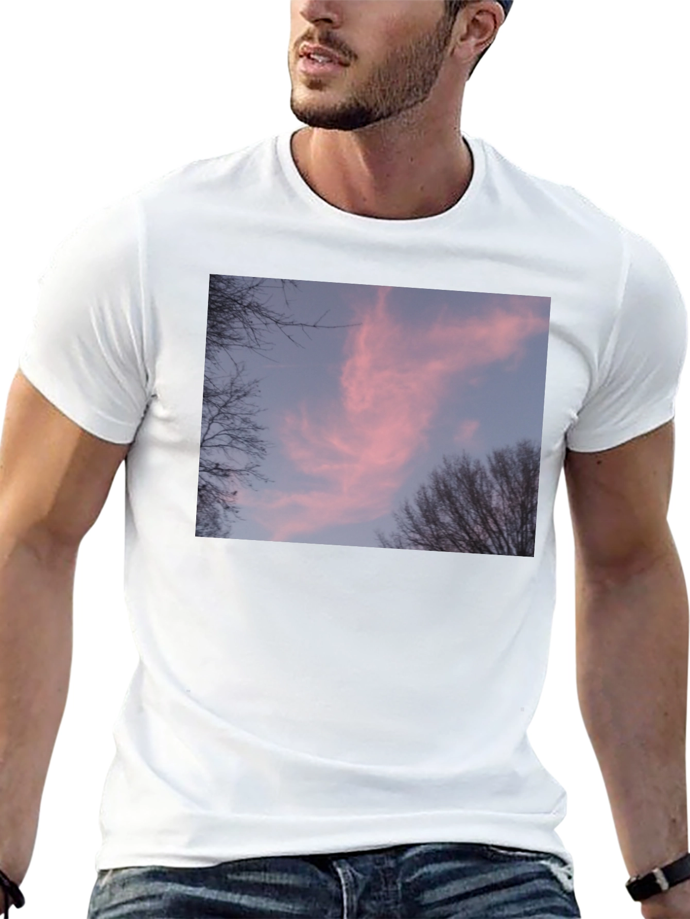 Pink Sunset Sky Graphic Black Tee Shirt