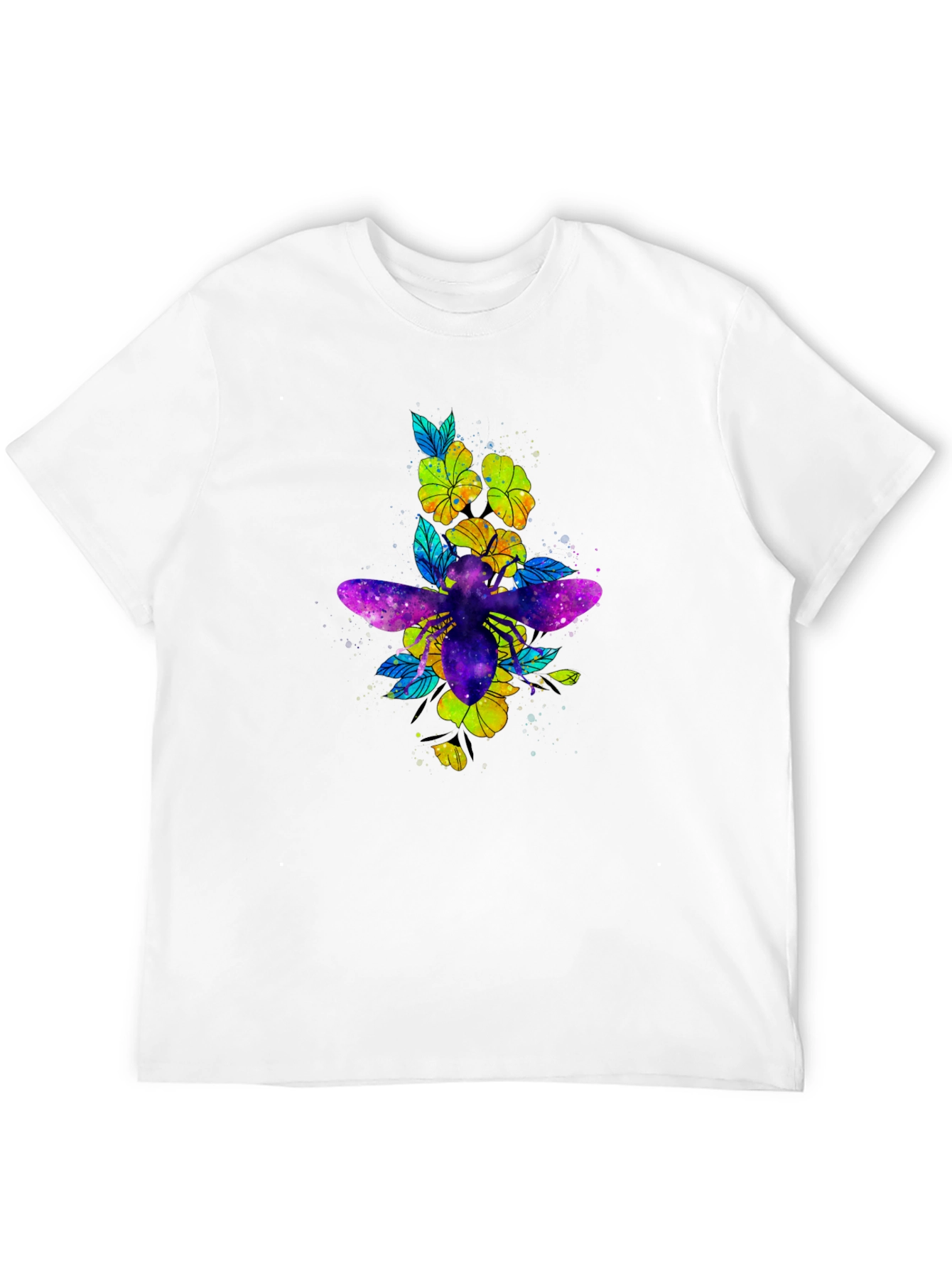 Galaxy Bee & Flower Graphic Print Black Tee