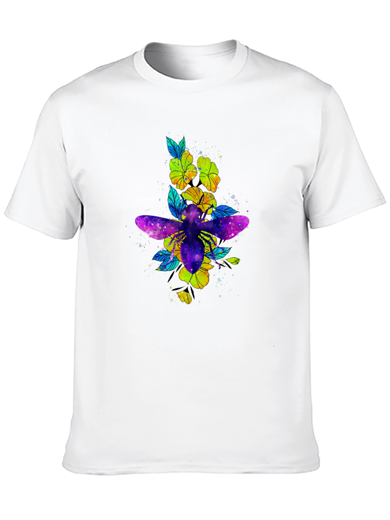 Galaxy Bee & Flower Graphic Print Black Tee