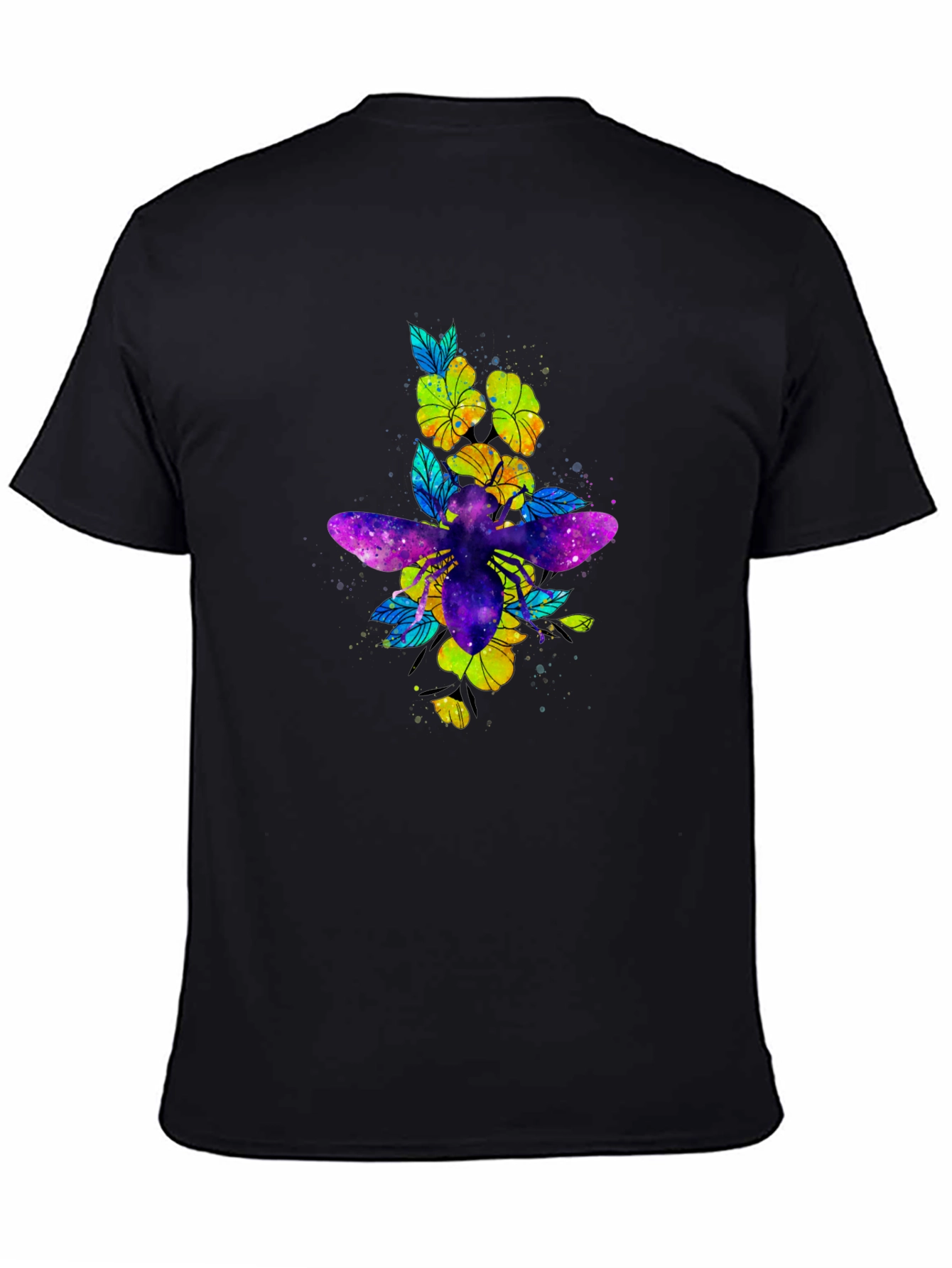 Galaxy Bee & Flower Graphic Print Black Tee