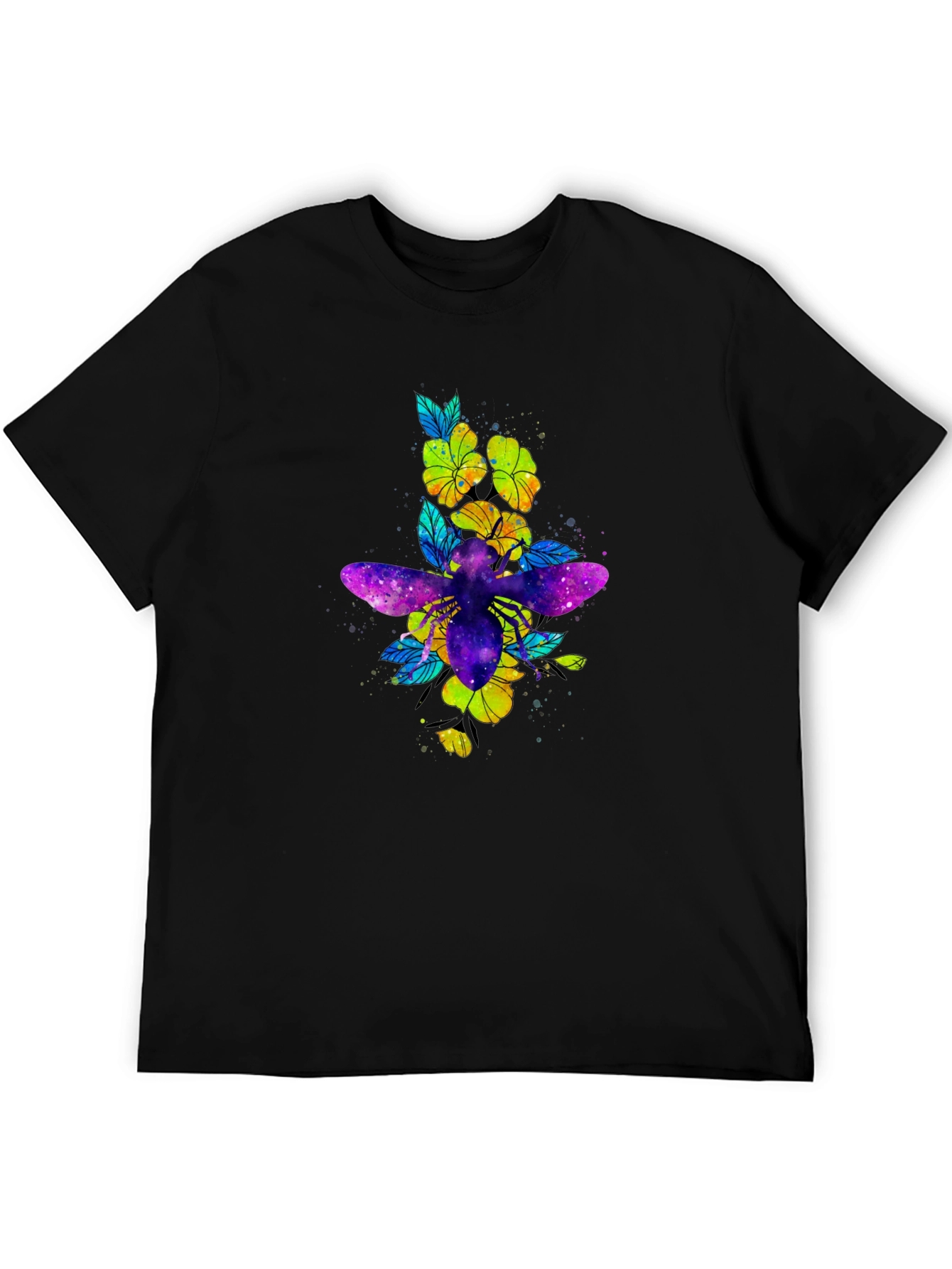 Galaxy Bee & Flower Graphic Print Black Tee