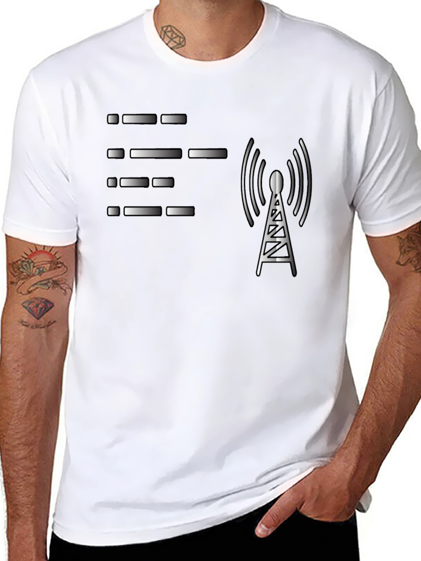 Morse Code & Radio Tower Black Graphic T-Shirt