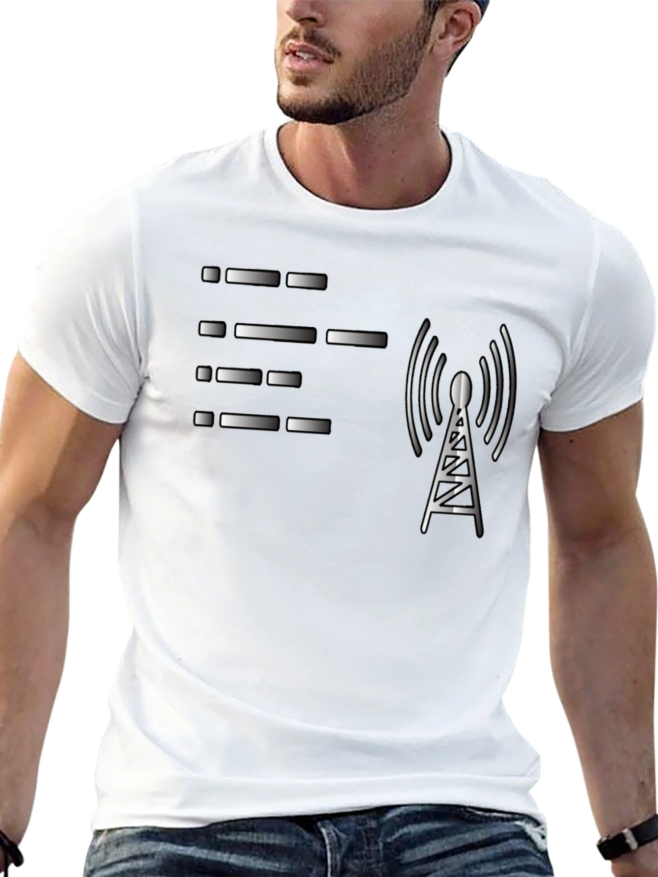 Morse Code & Radio Tower Black Graphic T-Shirt