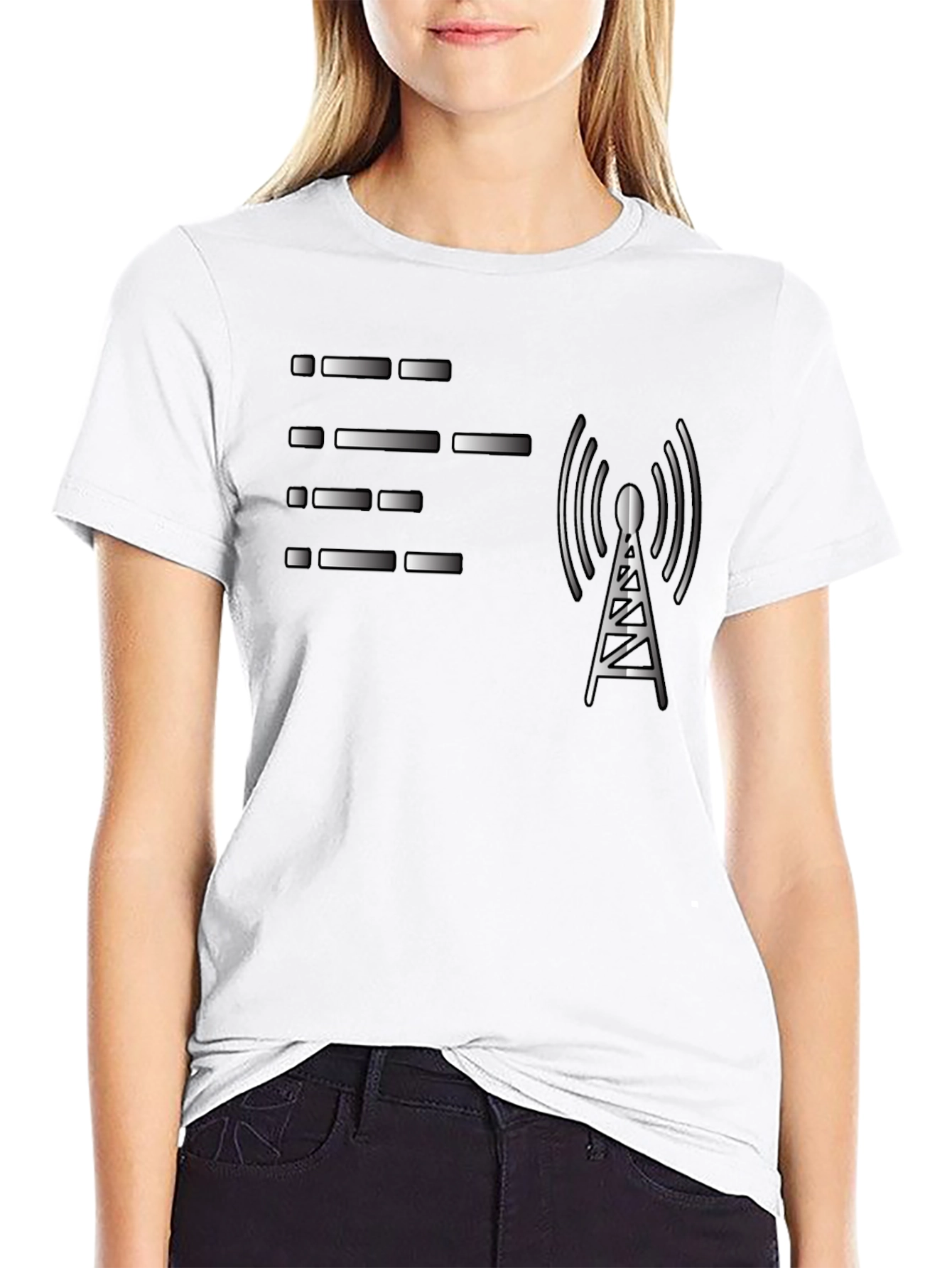Morse Code & Radio Tower Black Graphic T-Shirt