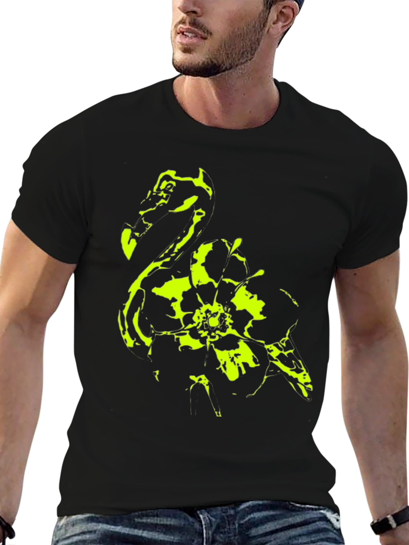 Abstract Floral Graphic Print Black T-Shirt