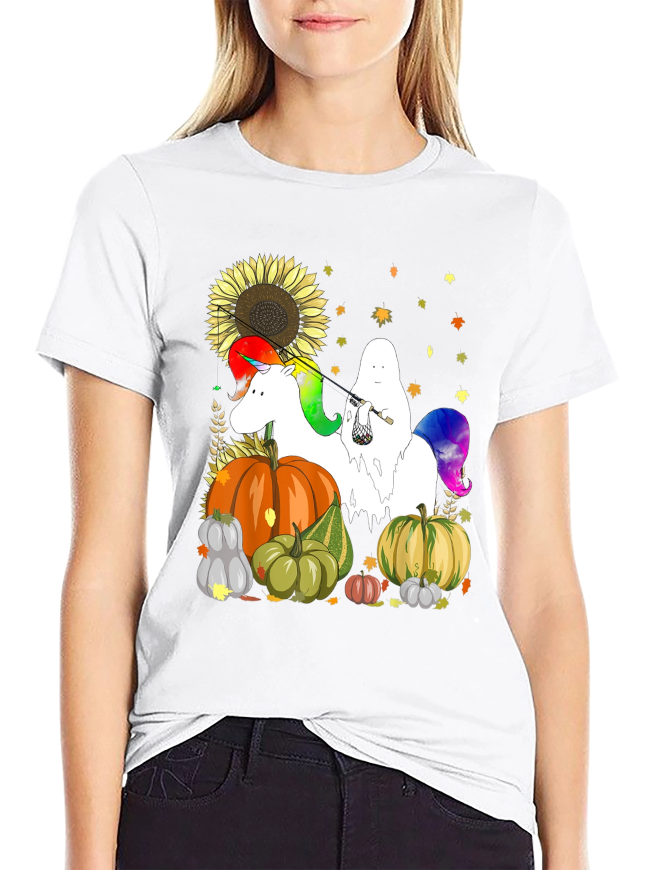 Unicorn Ghost Pumpkin Fall T-Shirt
