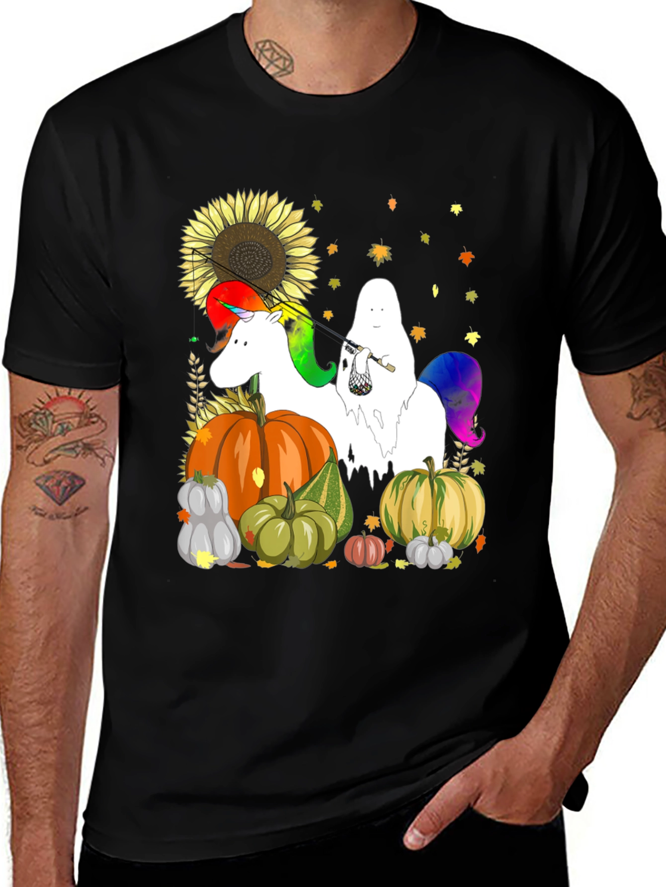 Unicorn Ghost Pumpkin Fall T-Shirt