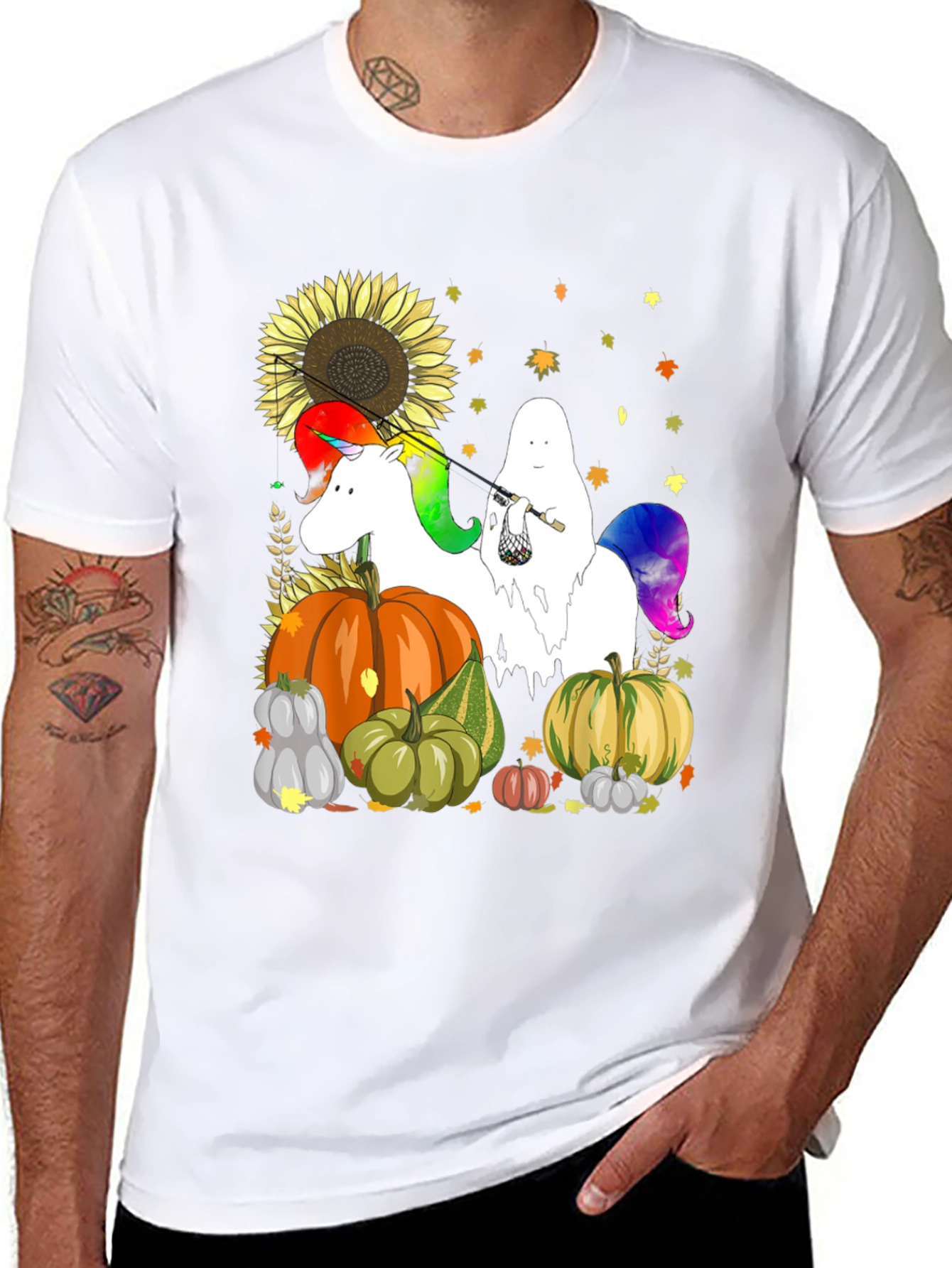 Unicorn Ghost Pumpkin Fall T-Shirt