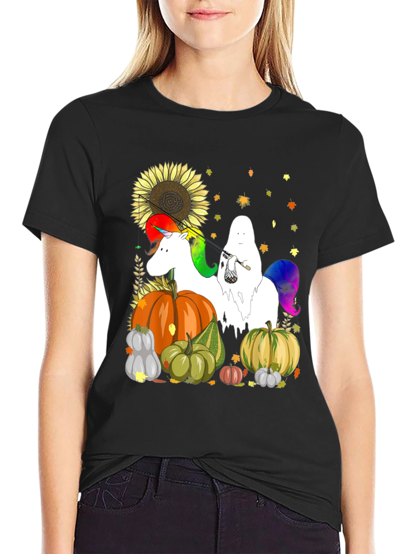 Unicorn Ghost Pumpkin Fall T-Shirt