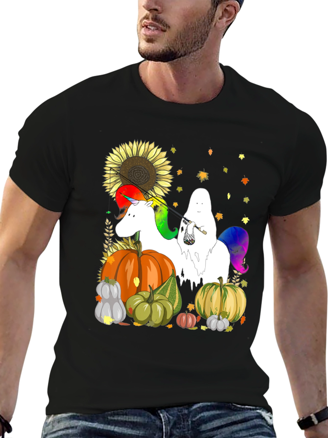 Unicorn Ghost Pumpkin Fall T-Shirt