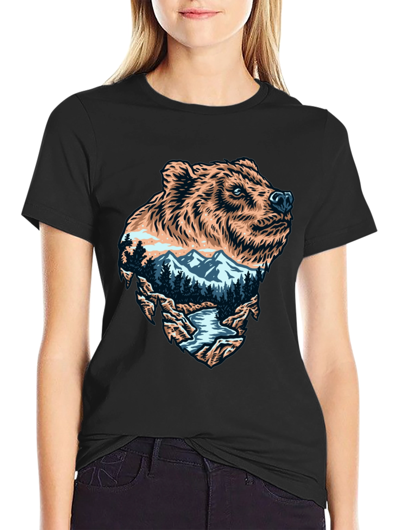 Bear Mountain Landscape Graphic Tee - Black
