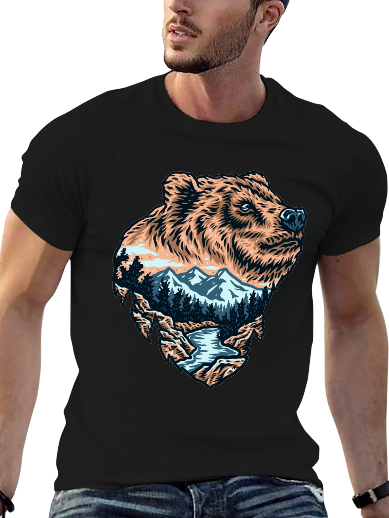 Bear Mountain Landscape Graphic Tee - Black