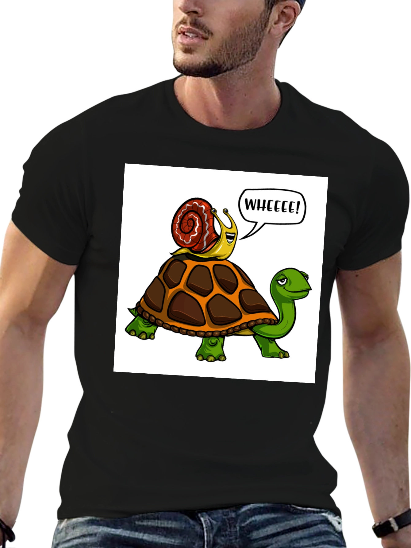 Snail Riding Turtle Cartoon T-Shirt