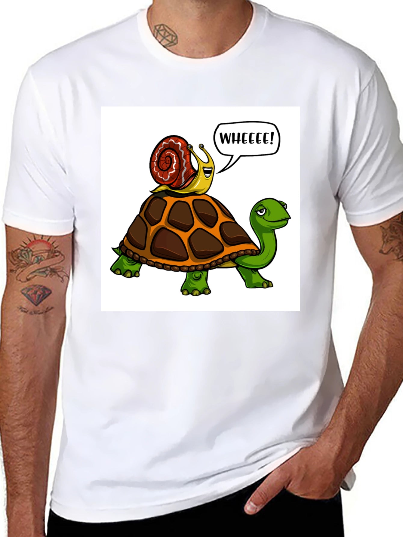 Snail Riding Turtle Cartoon T-Shirt