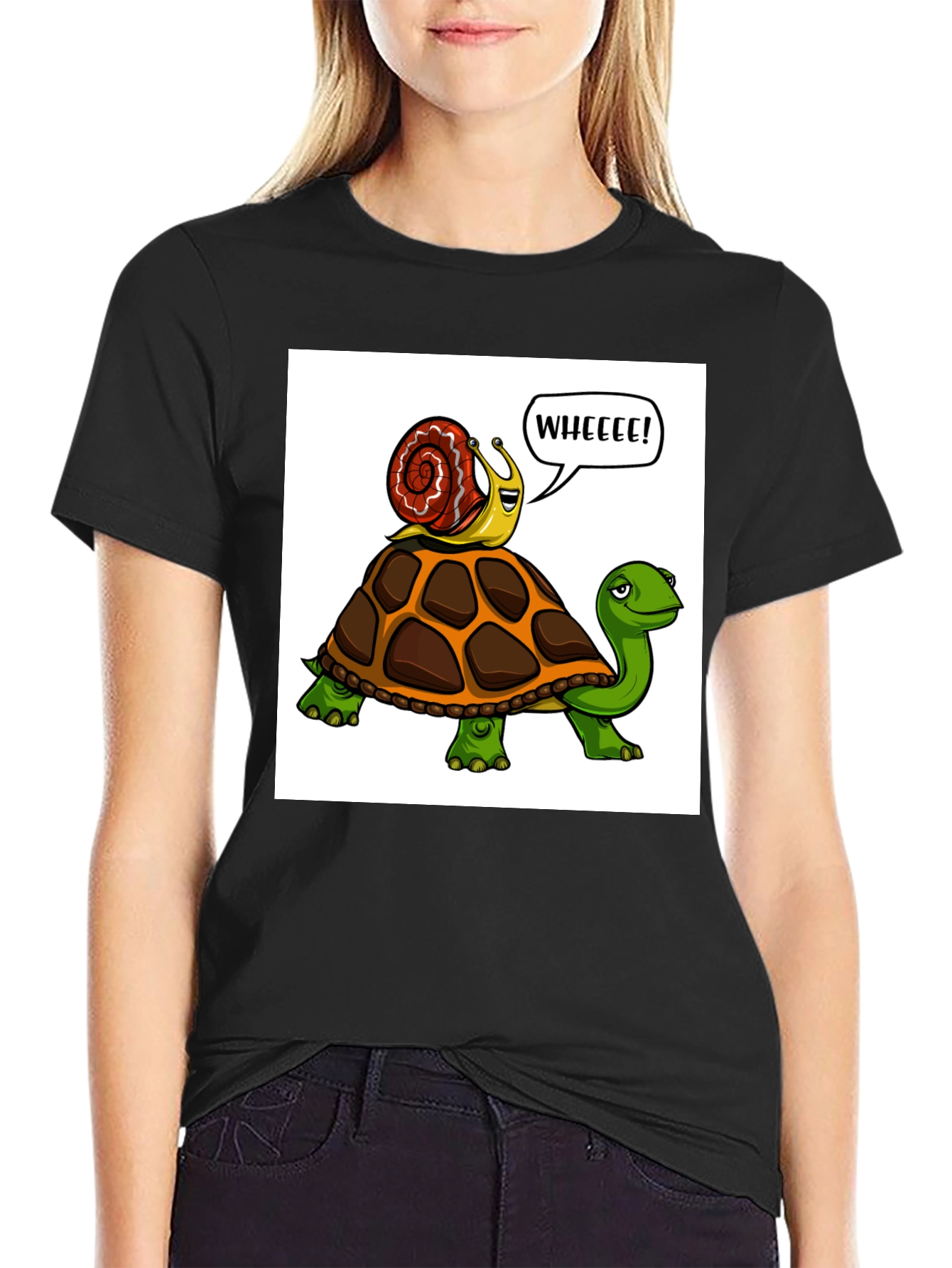 Snail Riding Turtle Cartoon T-Shirt