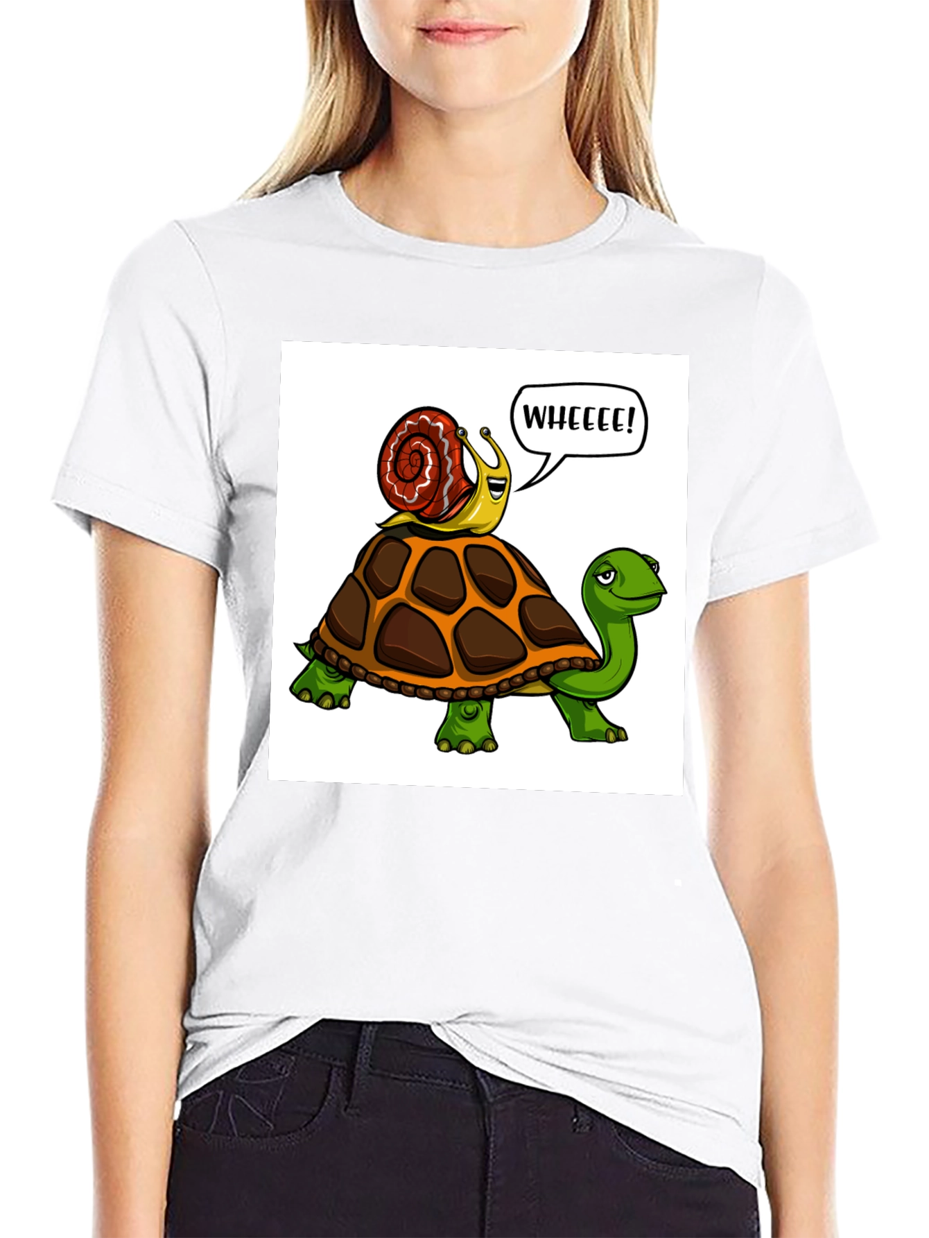 Snail Riding Turtle Cartoon T-Shirt
