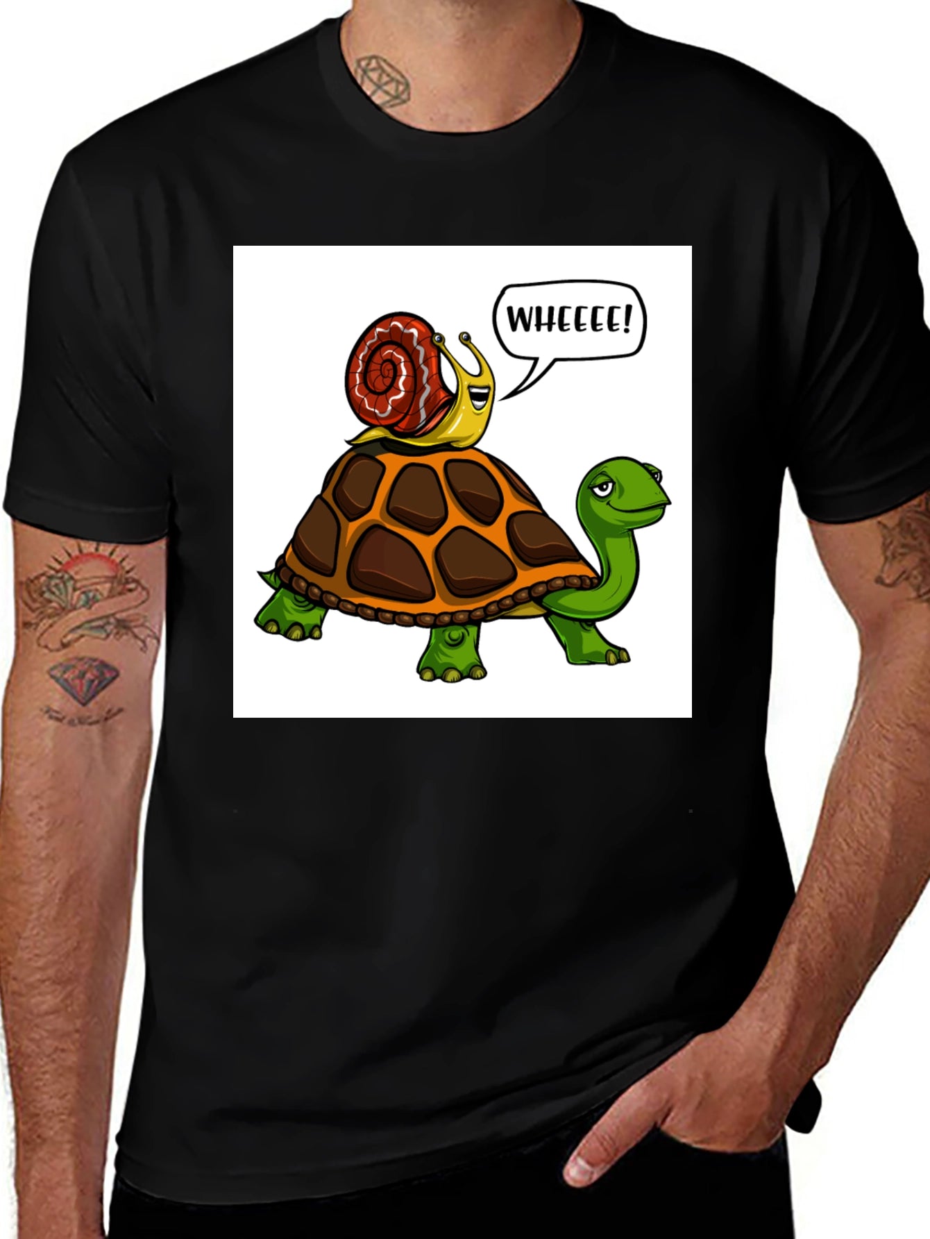 Snail Riding Turtle Cartoon T-Shirt
