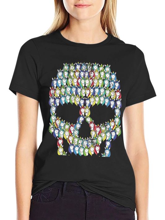 Unicorn Skull Graphic Tee - Black Cotton T-Shirt
